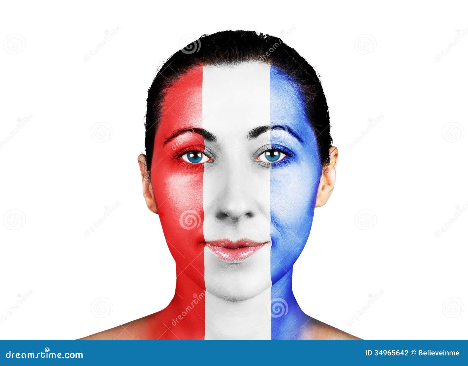 Face with the French flag stock photo. Image of skincare 34965642