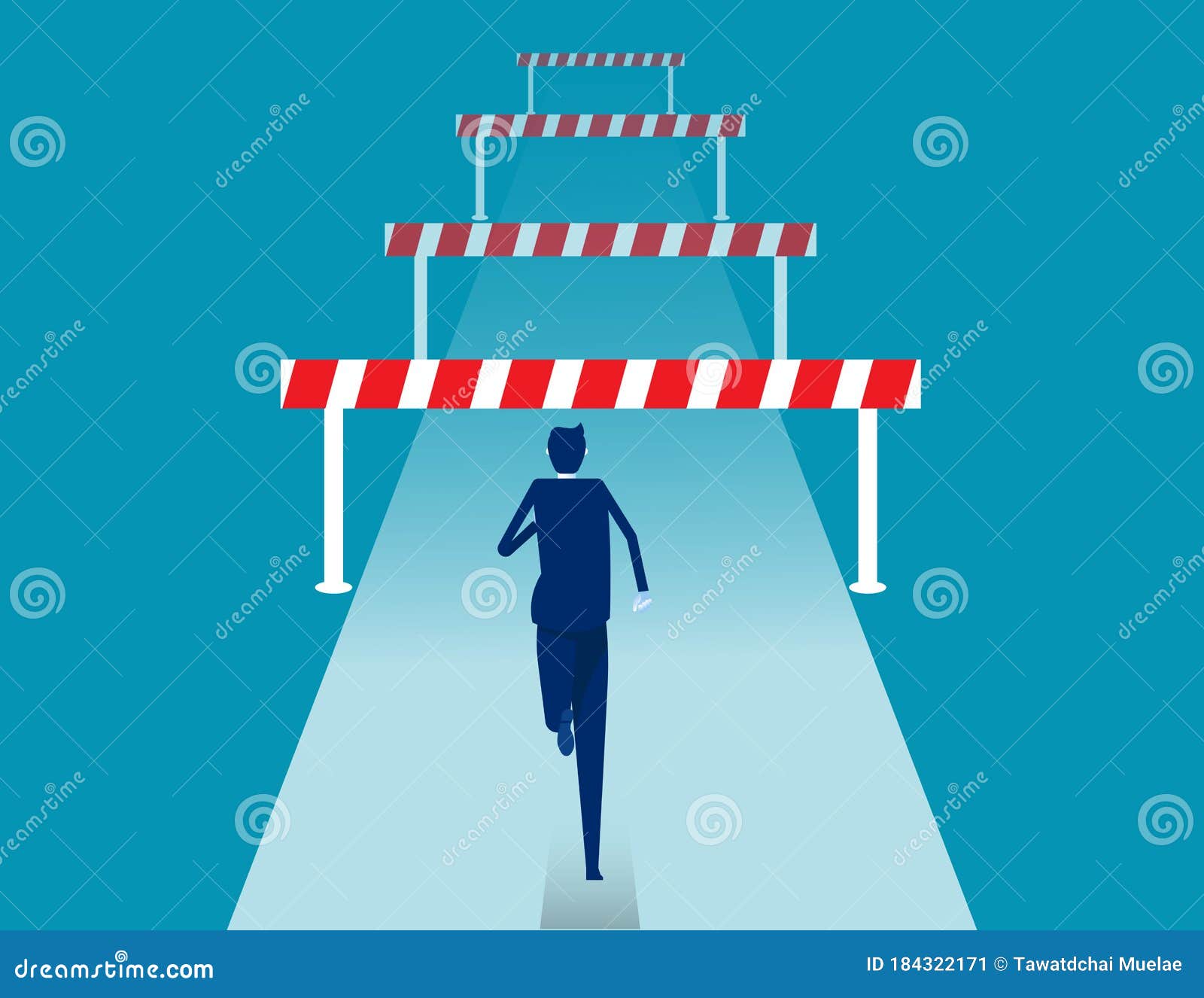 face front of many obstacles. barriers on the way to success concept. flat  cartoon style
