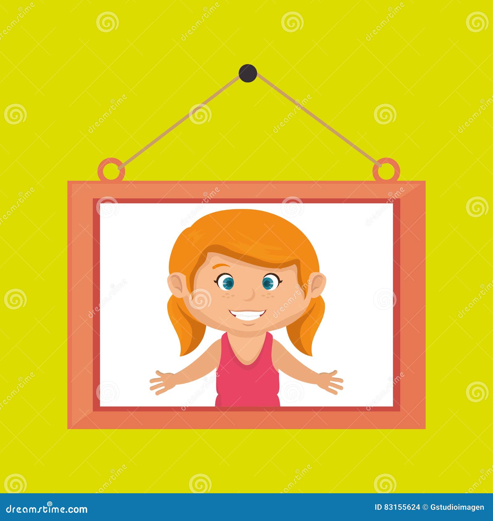 Face Girl Framed Picture Hanging Stock Illustration - Illustration of ...