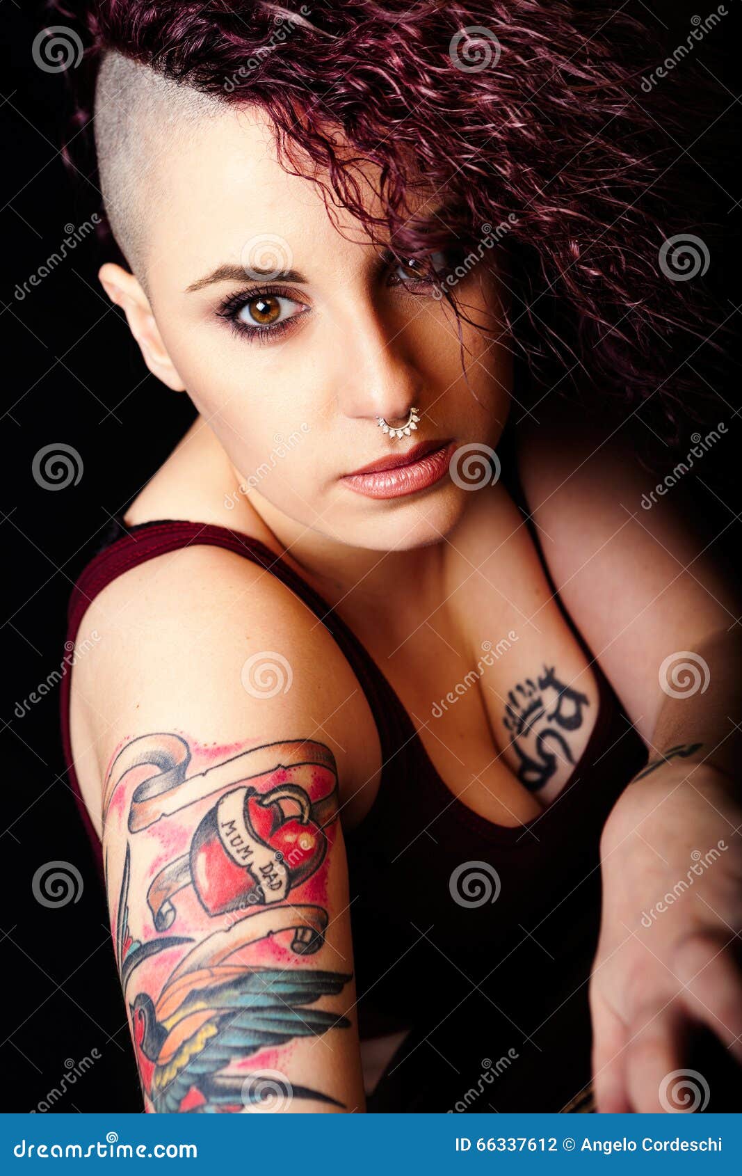 Face Makeup and Tattoos, Punk Girl Make-up. Hair Shaved Stock Photo - Image  of cosmetics, curly: 66337612
