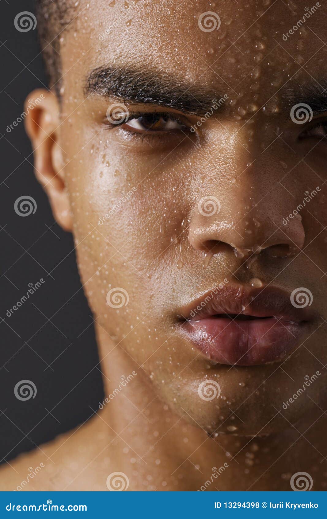 Face of Man with Water Drops Stock Photo Image of adult, drop 13294398