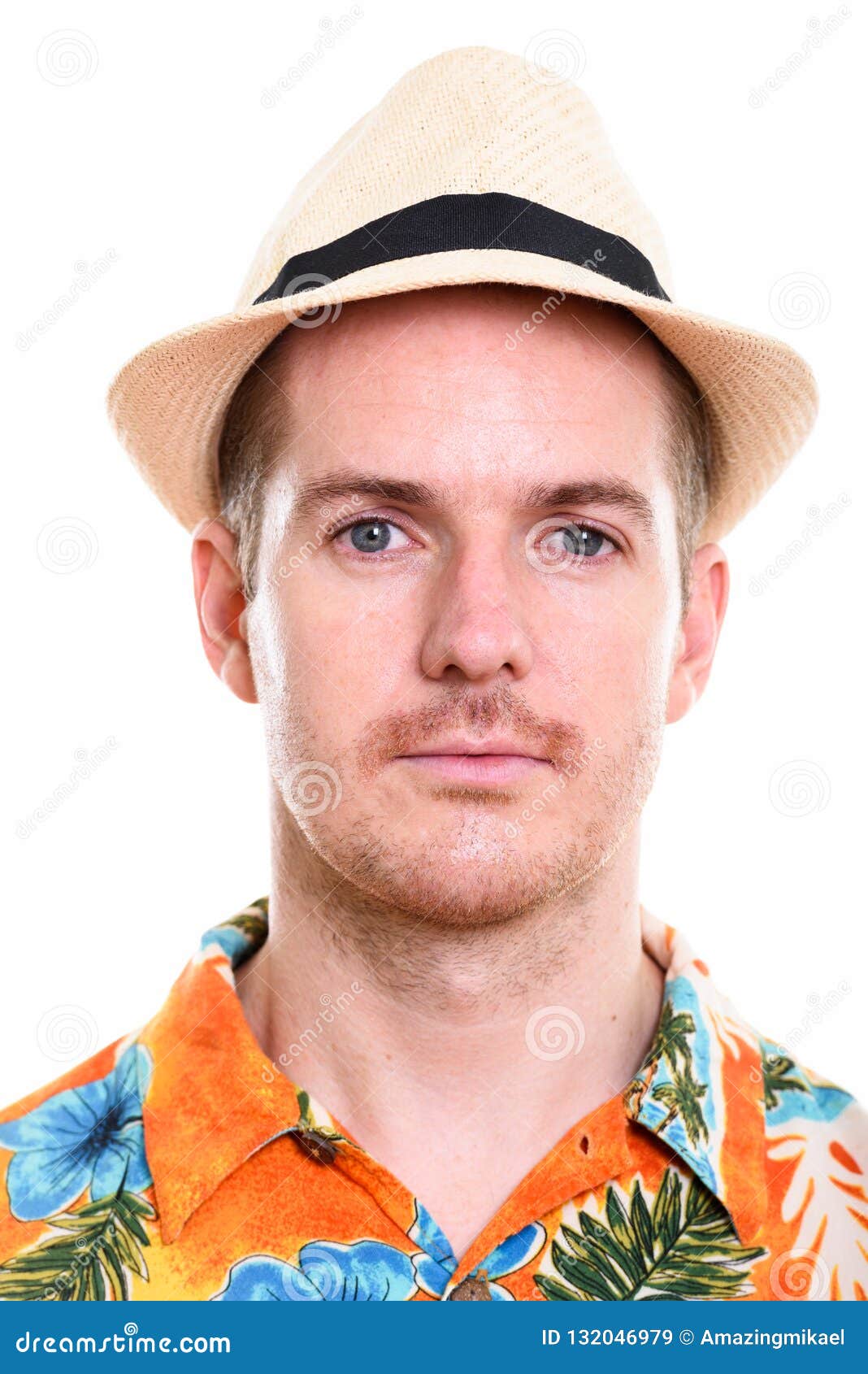 Face of Man Wearing Hawaiian Shirt and Hat Ready for Vacation Stock ...