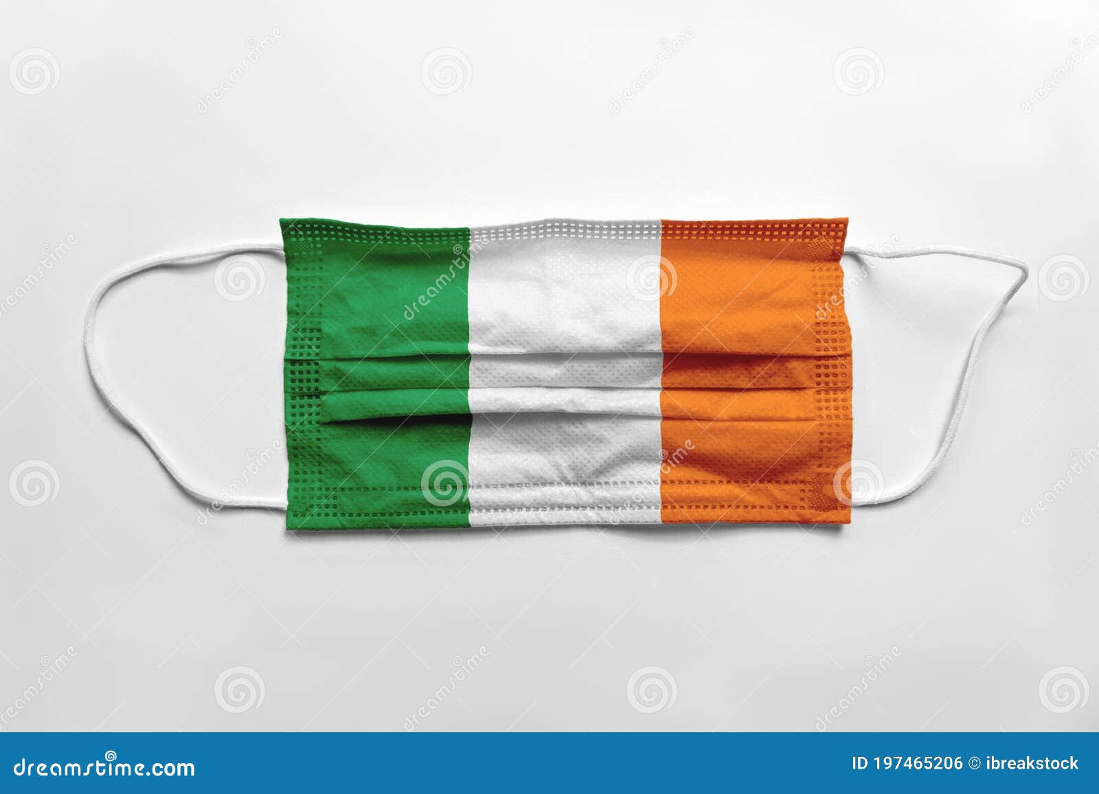Face Mask with Ireland Flag Printed, on White Background, Isolated