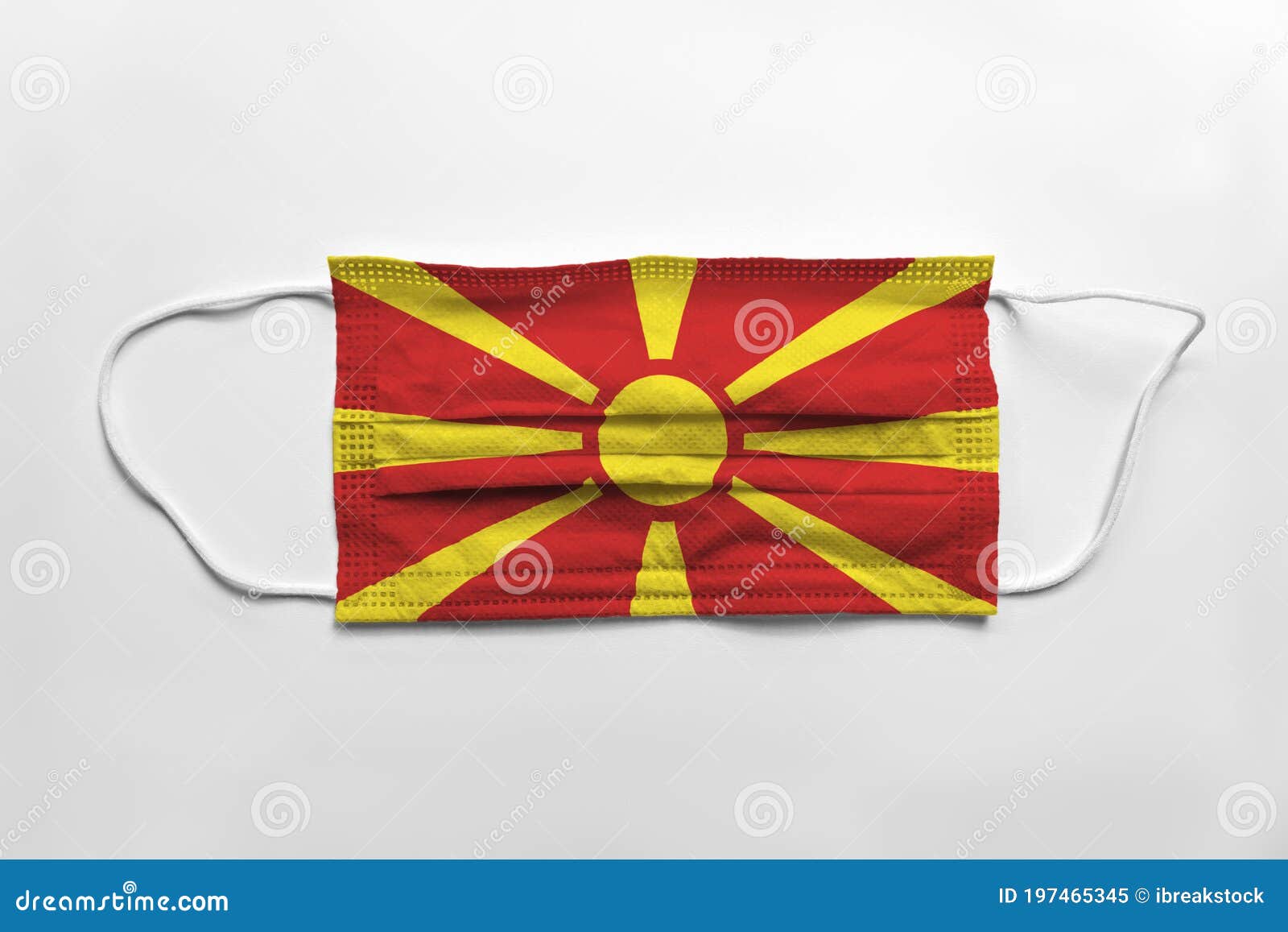 Face Mask with Macedonia Flag Printed, on White Background, Isolated Stock Illustration