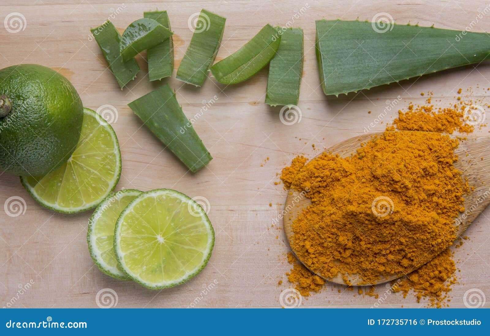 Mask with Powder, Lime, Aloe Vera and Honey Stock Photo - Image green: 172735716