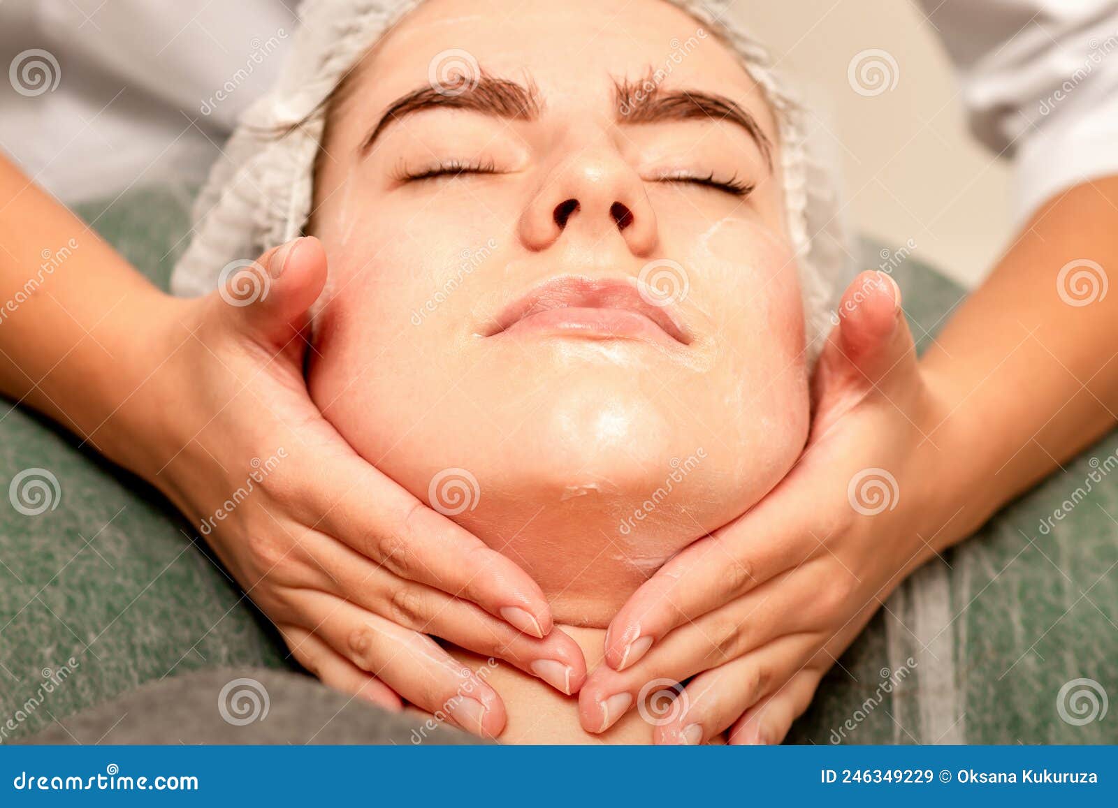 Face Massage Beautiful Caucasian Young White Woman Having A Facial Massage With Closed Eyes In