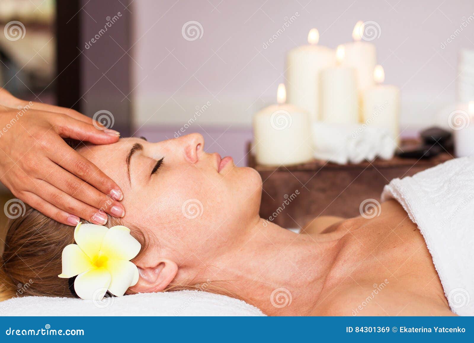 Face Massage Close Up Of A Beautiful Woman Getting Spa Treatment