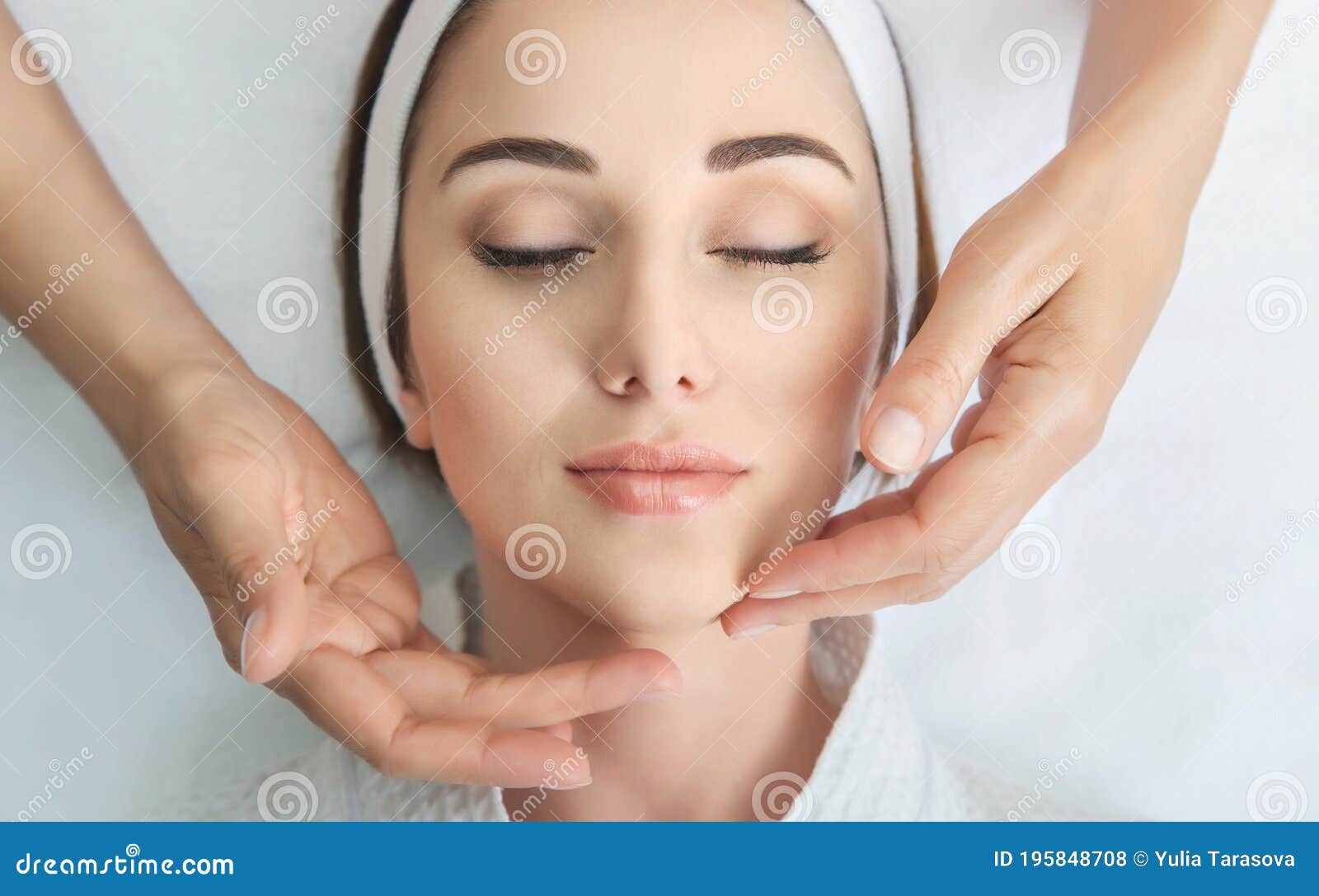 Face Massage Close Up Of Young Woman Getting Spa Massage Treatment At Beauty Spa Salon Stock