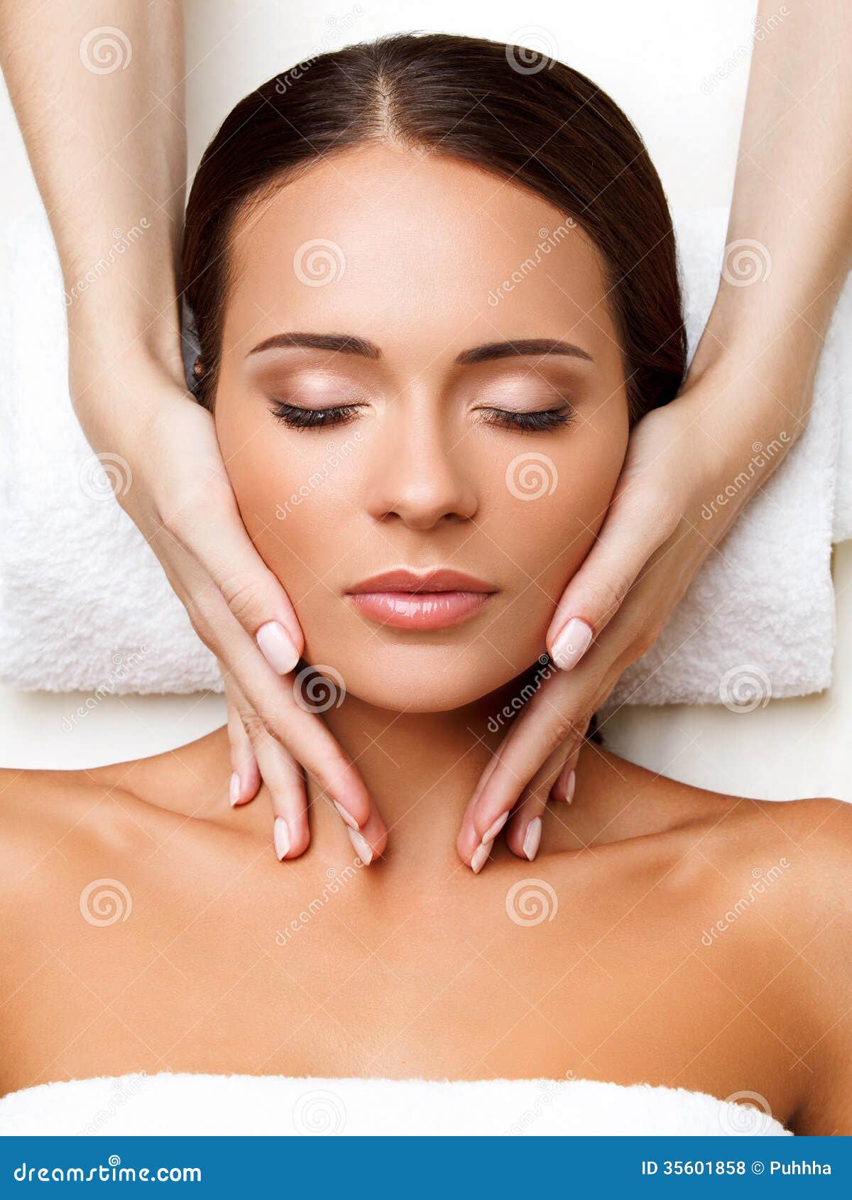 Face Massage Close Up Of A Young Woman Getting Spa Treatment Stock