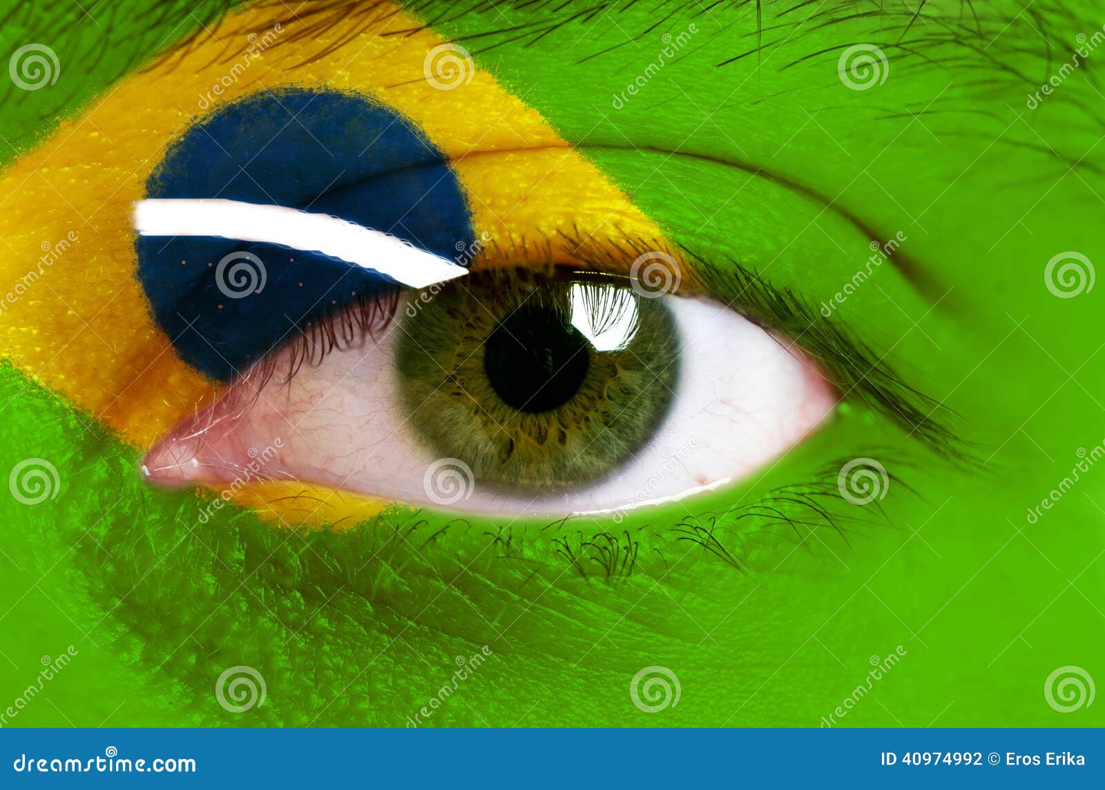 Face Painted with Flag of Brazil Stock Photo Image of human, patriot