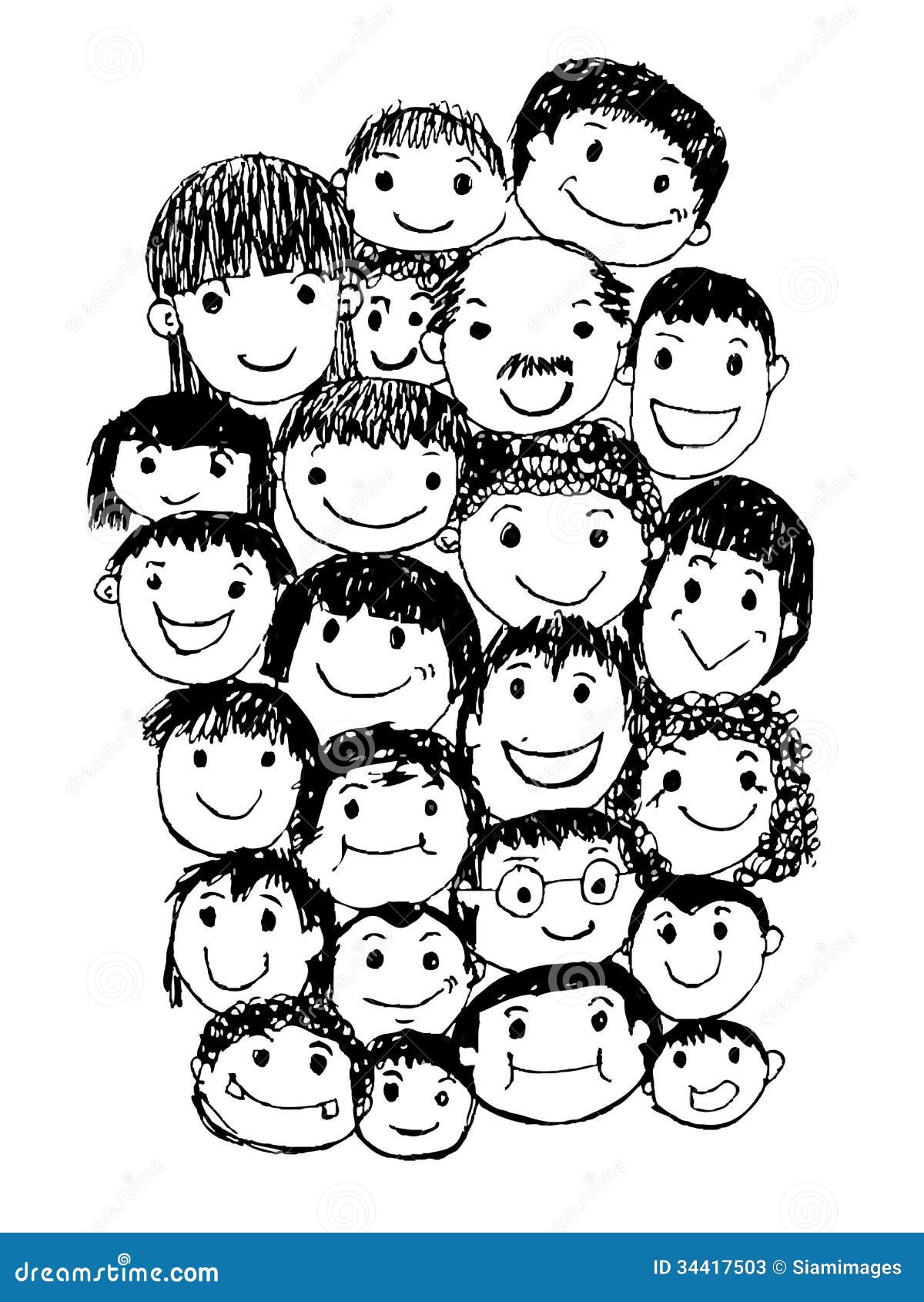 Crowd, human silhouettes, black and white drawing free image download