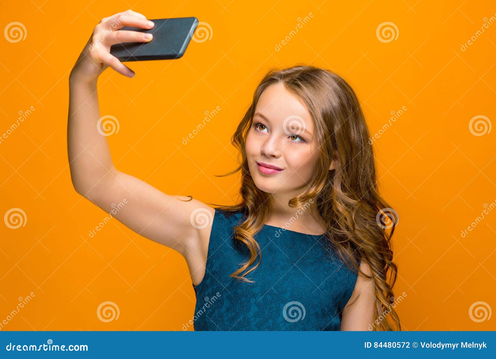 The Face of Playful Happy Teen Girl with Phone Stock Photo - Image of ...