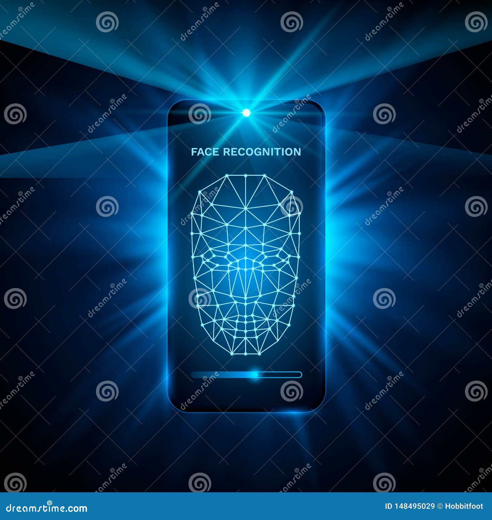 Face Recognition Phone Cover Color Design Modern Background. Stock