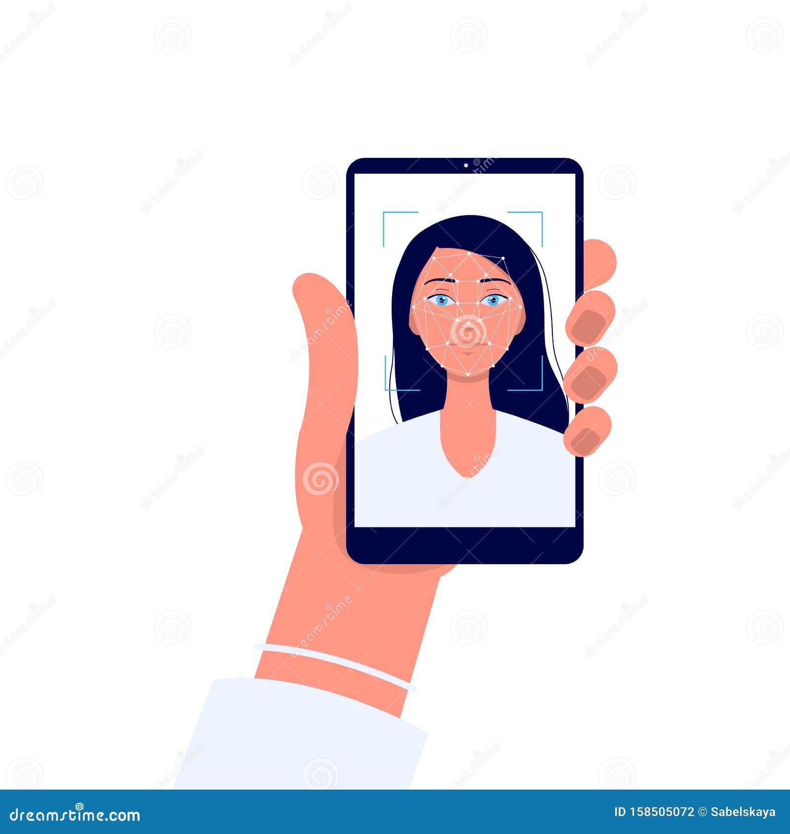 Face Recognition Technology - Hand Holding a Phone with Cartoon Woman on Screen. Stock Vector - Illustration of data, identification: 158505072 Face Recognition Technology - Hand Holding a Phone with Cartoon Woman on Screen. Stock Vector - Illustration of data, identification: 158505072