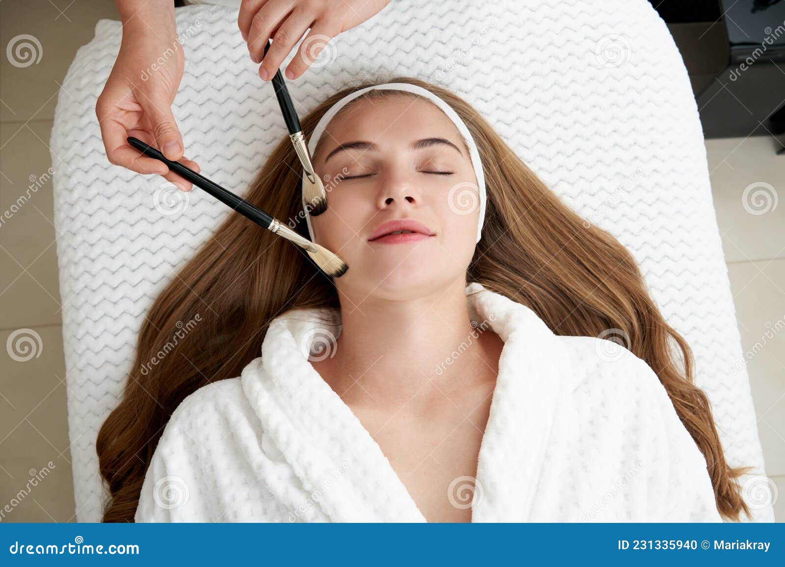 Woman Gets Brushes Treatment At Beauty Clinic Face Skin Care Concept Relaxing In Spa Salon