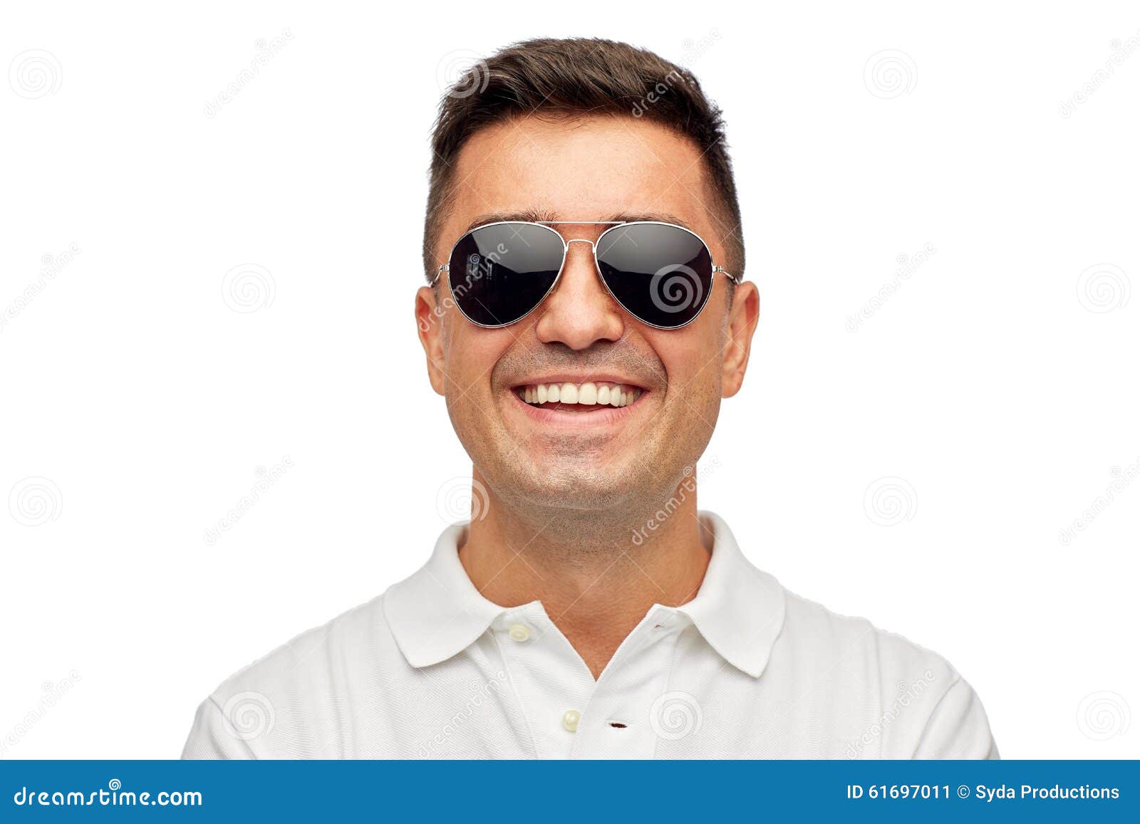 Face of Smiling Man in Polo T-shirt and Sunglasses Stock Image - Image ...
