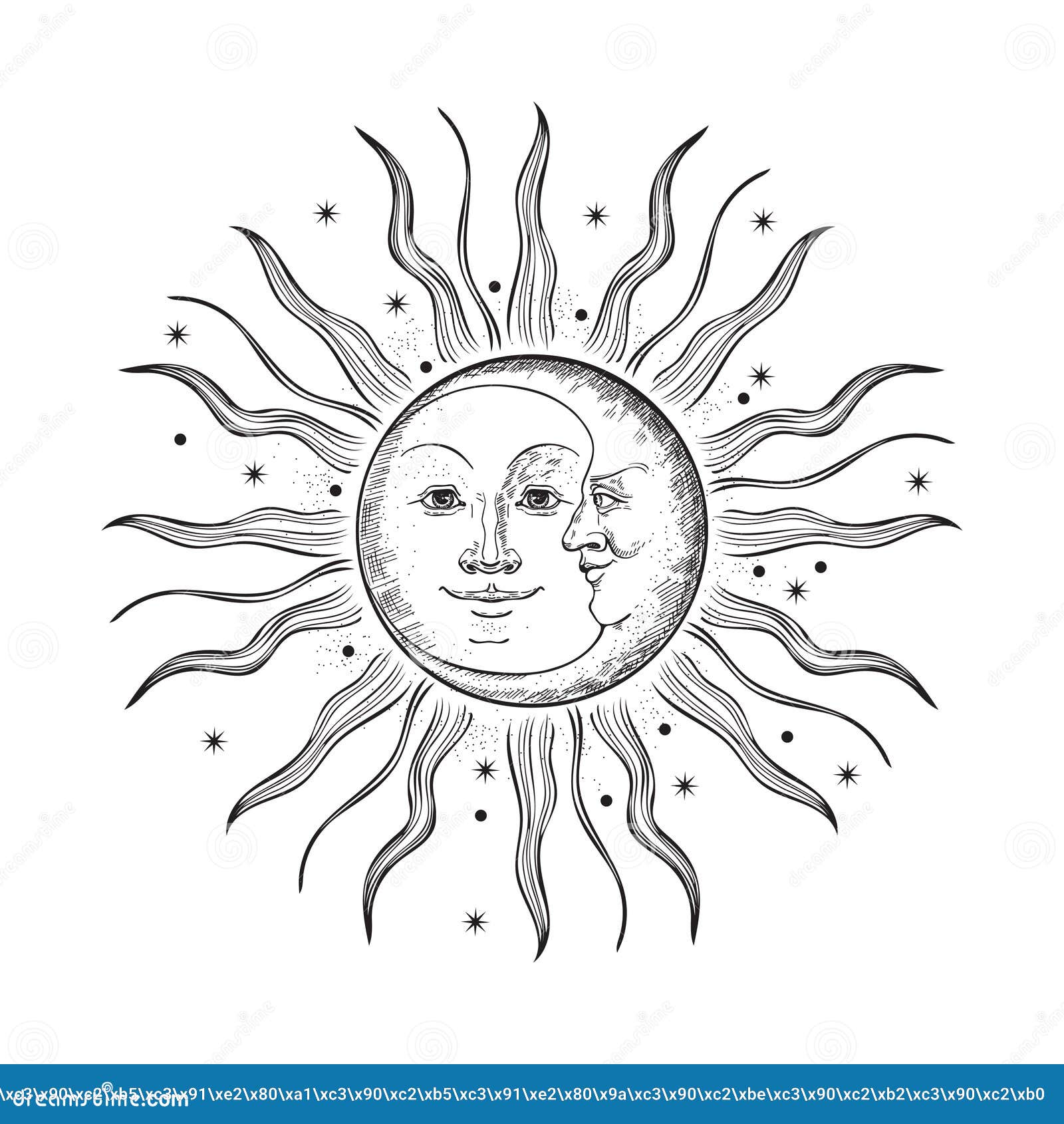 The Face Of The Sun And Moon Retro Illustration Stock Vector Illustration Of Isolated Astronomy