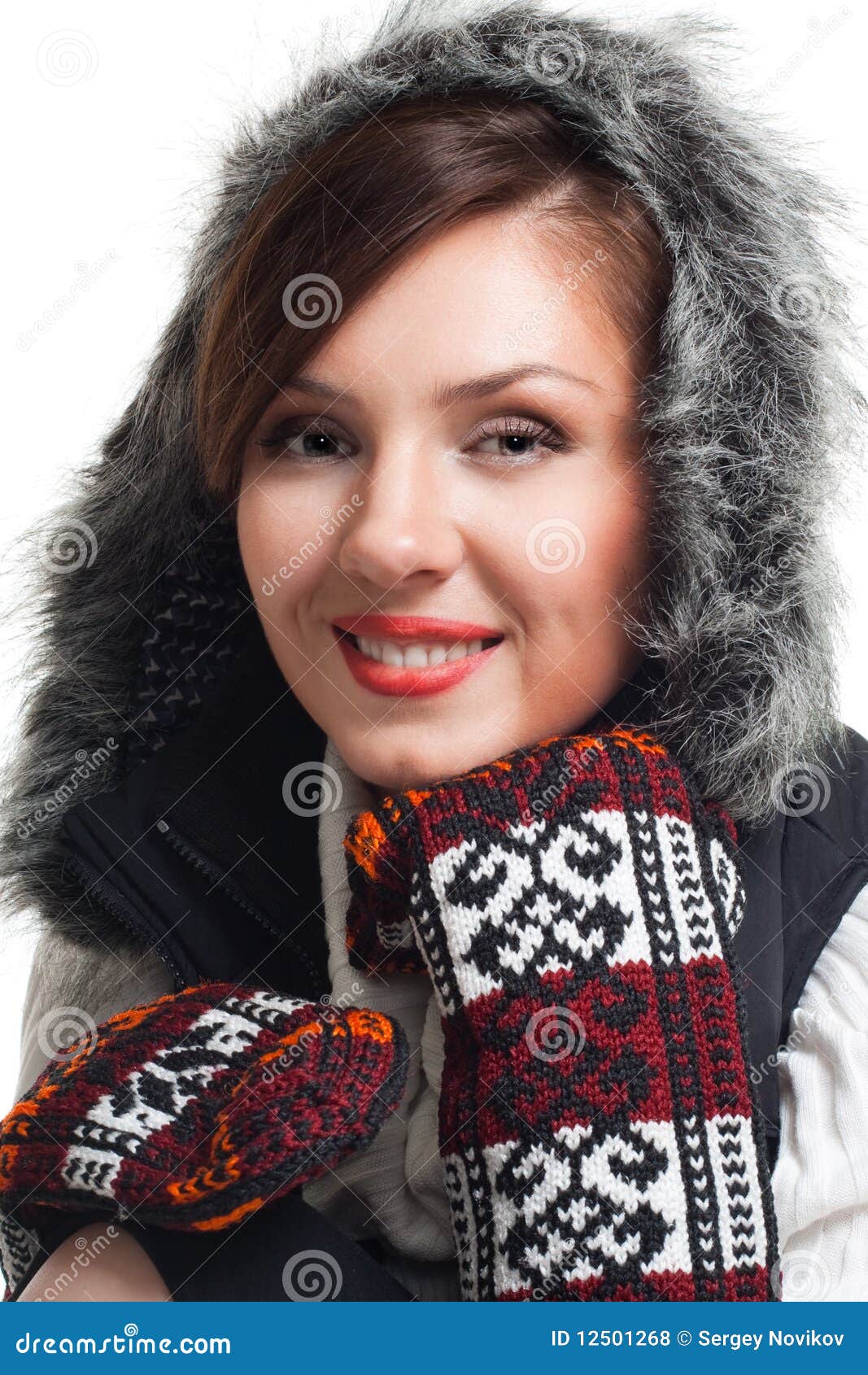 Face of a Woman Smile Wearing Winter Clothes Stock Photo - Image of ...