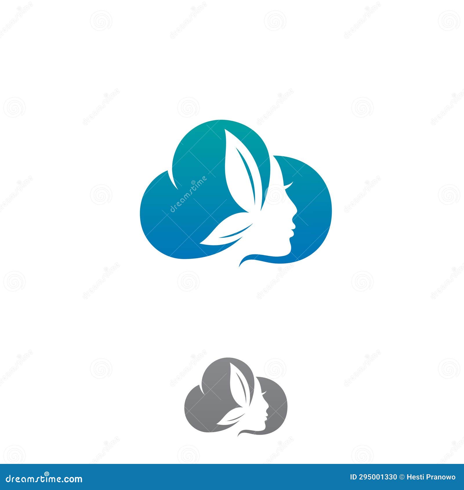 Face Women Silhouette on Cloud with Leaf Shape Butterfly Wing Stock