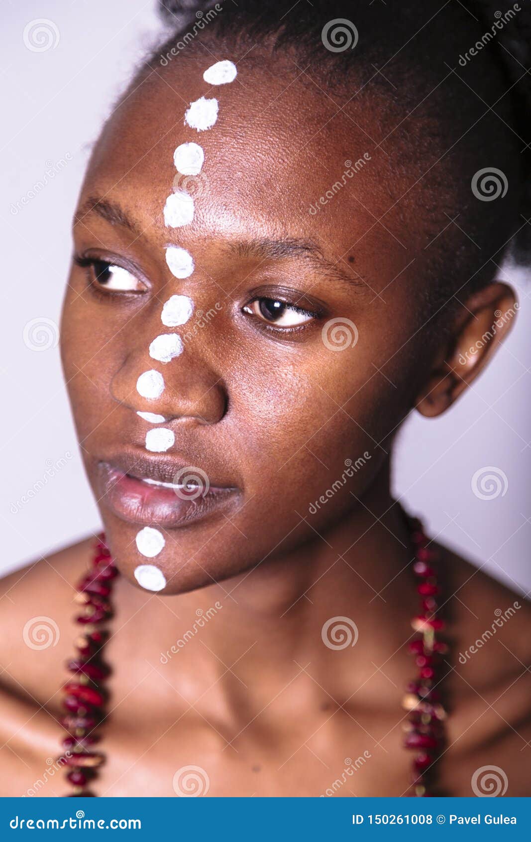 Face of Young African Girl with Ethnic Pattern Stock Photo - Image of ...