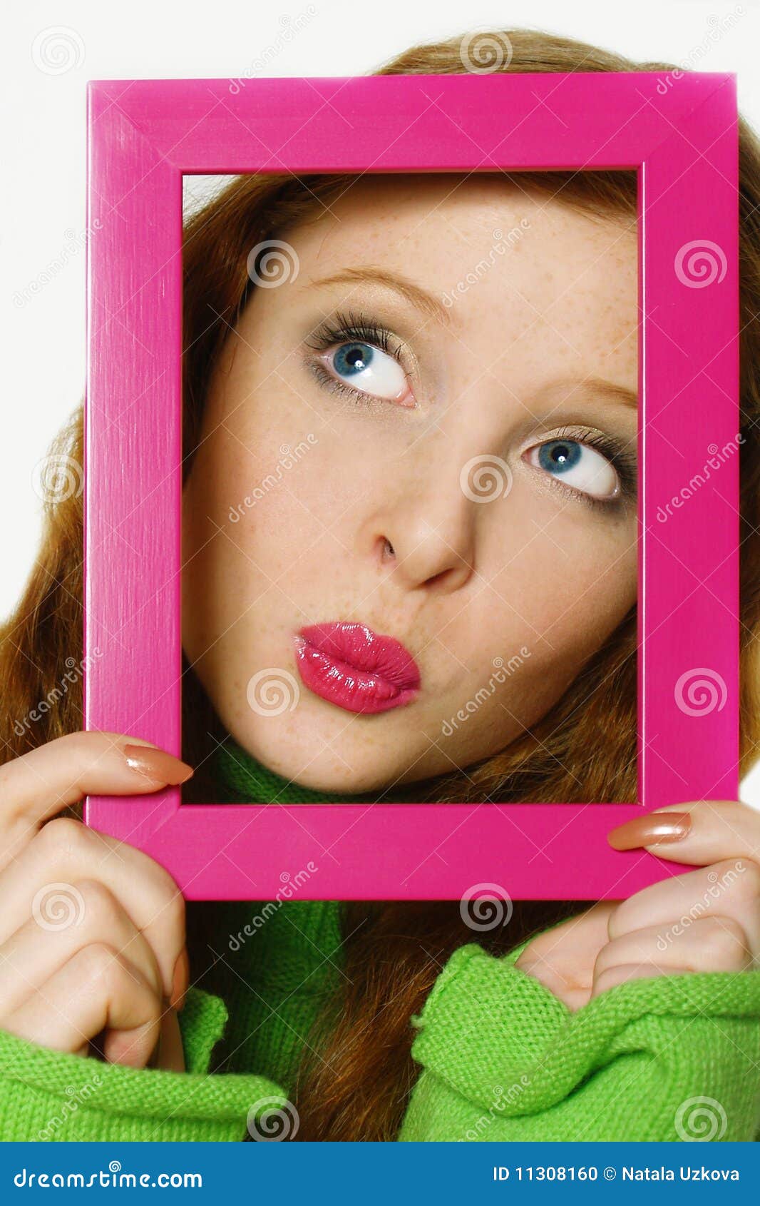 Face of the Young Beautiful Girl in a Frame Stock Photo Image of hand