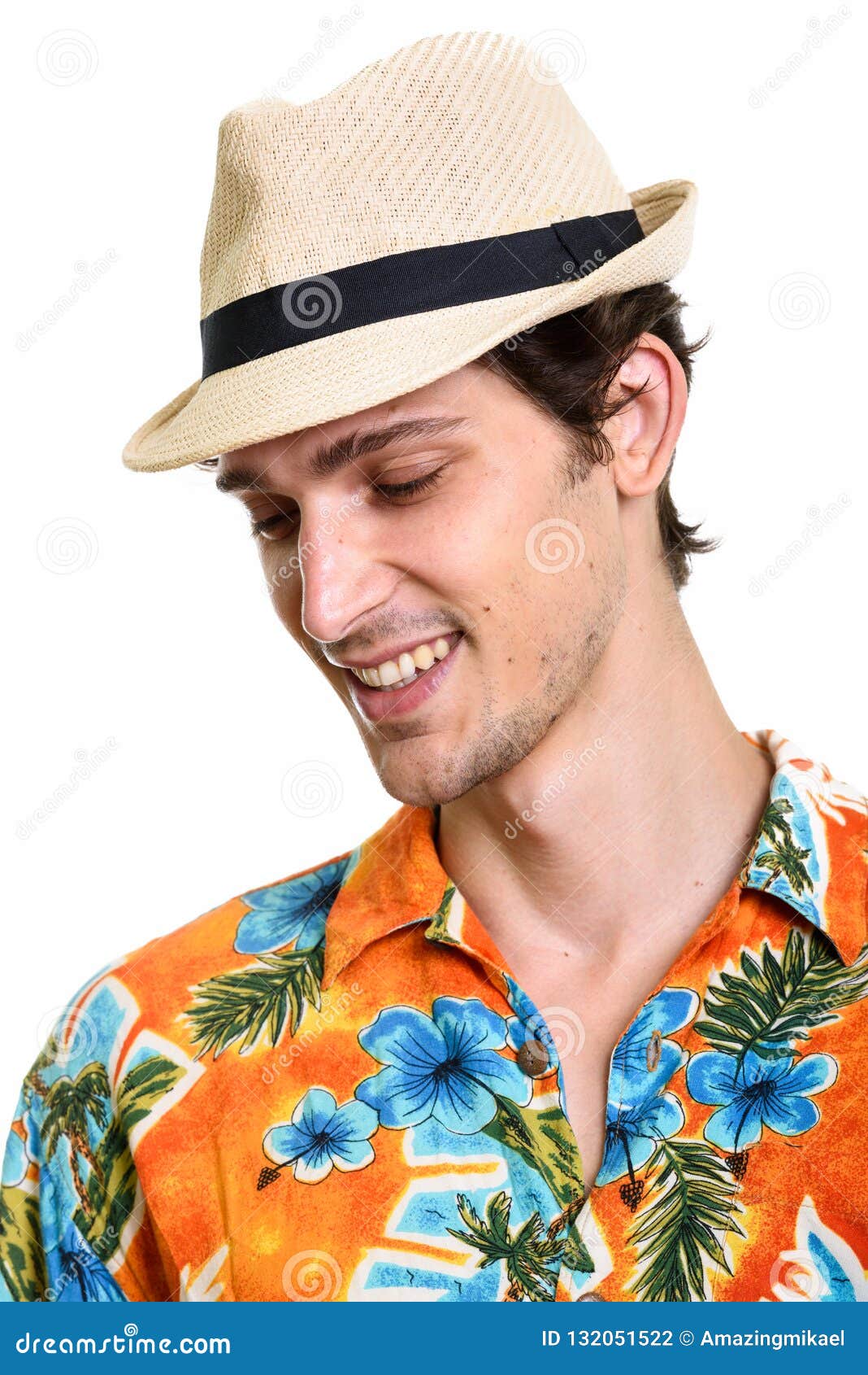 Face of Young Happy Handsome Man Smiling while Looking Down Stock Photo ...