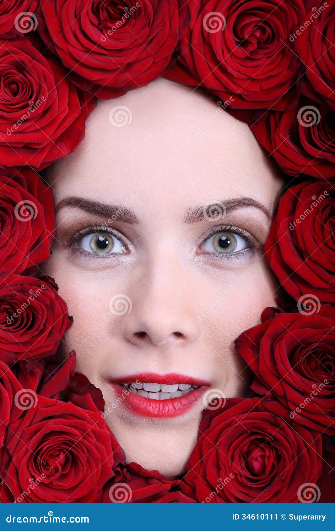 Face of Young Lady in Flowers Stock Image Image of flowers, lips