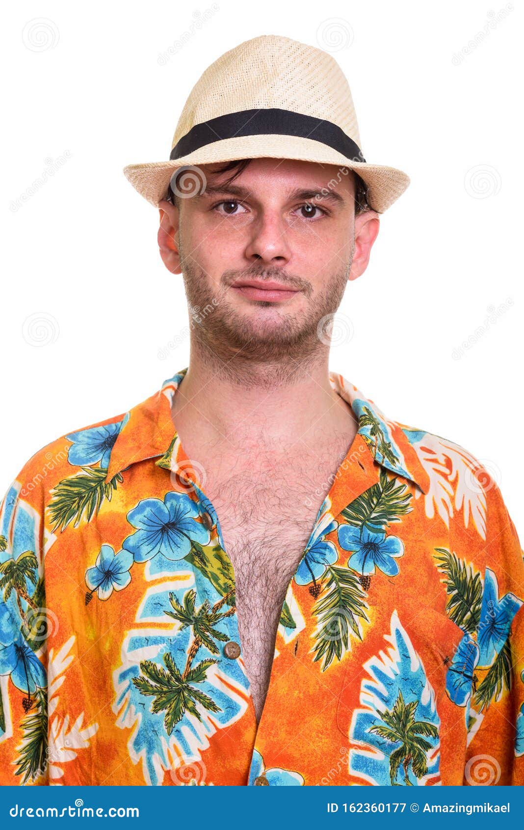 Face of Young Man Wearing Hawaiian Shirt Stock Image - Image of head ...