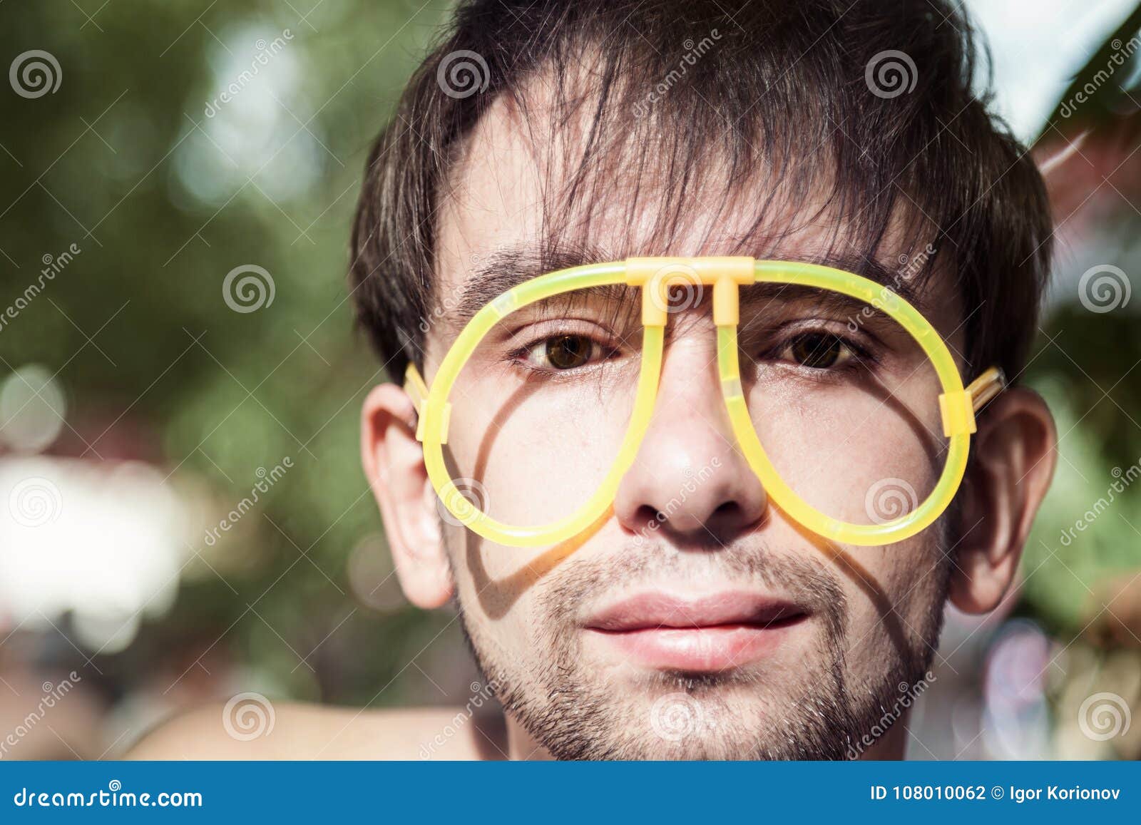 Face of Young Men Wearing a Strange Glasses Stock Photo Image of