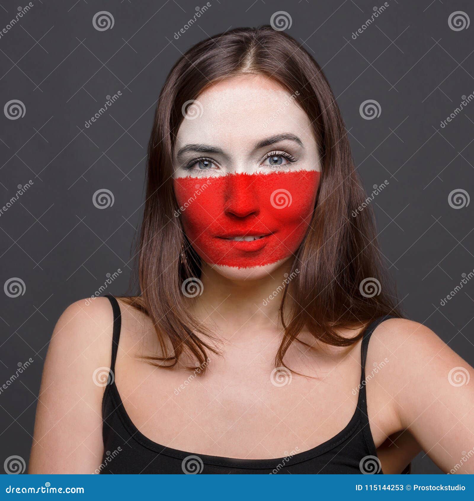 Young Woman with Poland Flag Painted on Her Face Stock Image - Image of ...