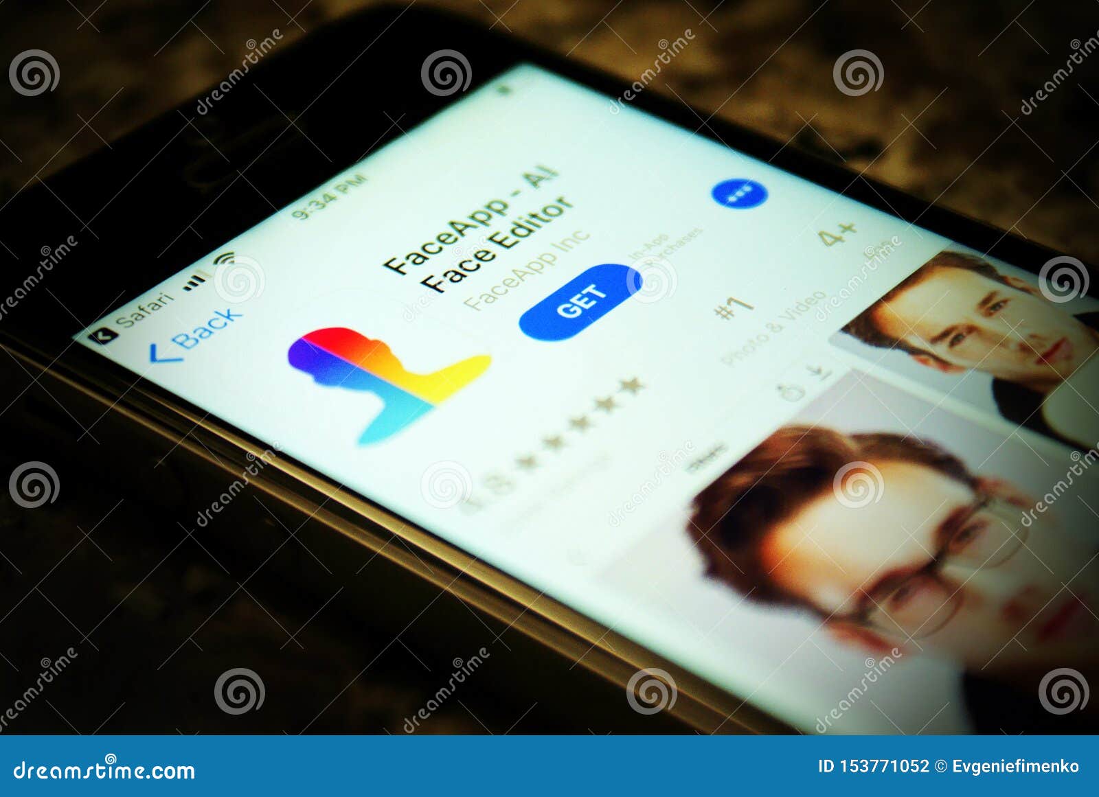 FaceApp AI Face Editor Application on IPhone Screen Editorial