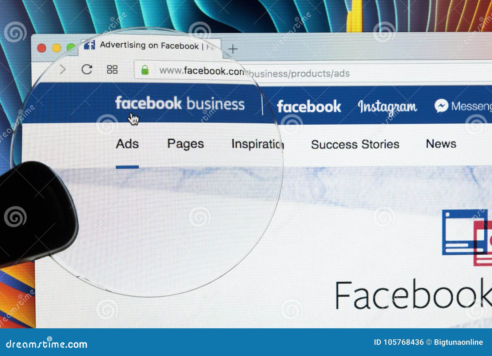 Facebook Business Homepage Website On Apple Imac Monitor Screen Under Magnifying Glass Facebook Is The Most Popular Social Editorial Photo Image Of Magnifying Icon