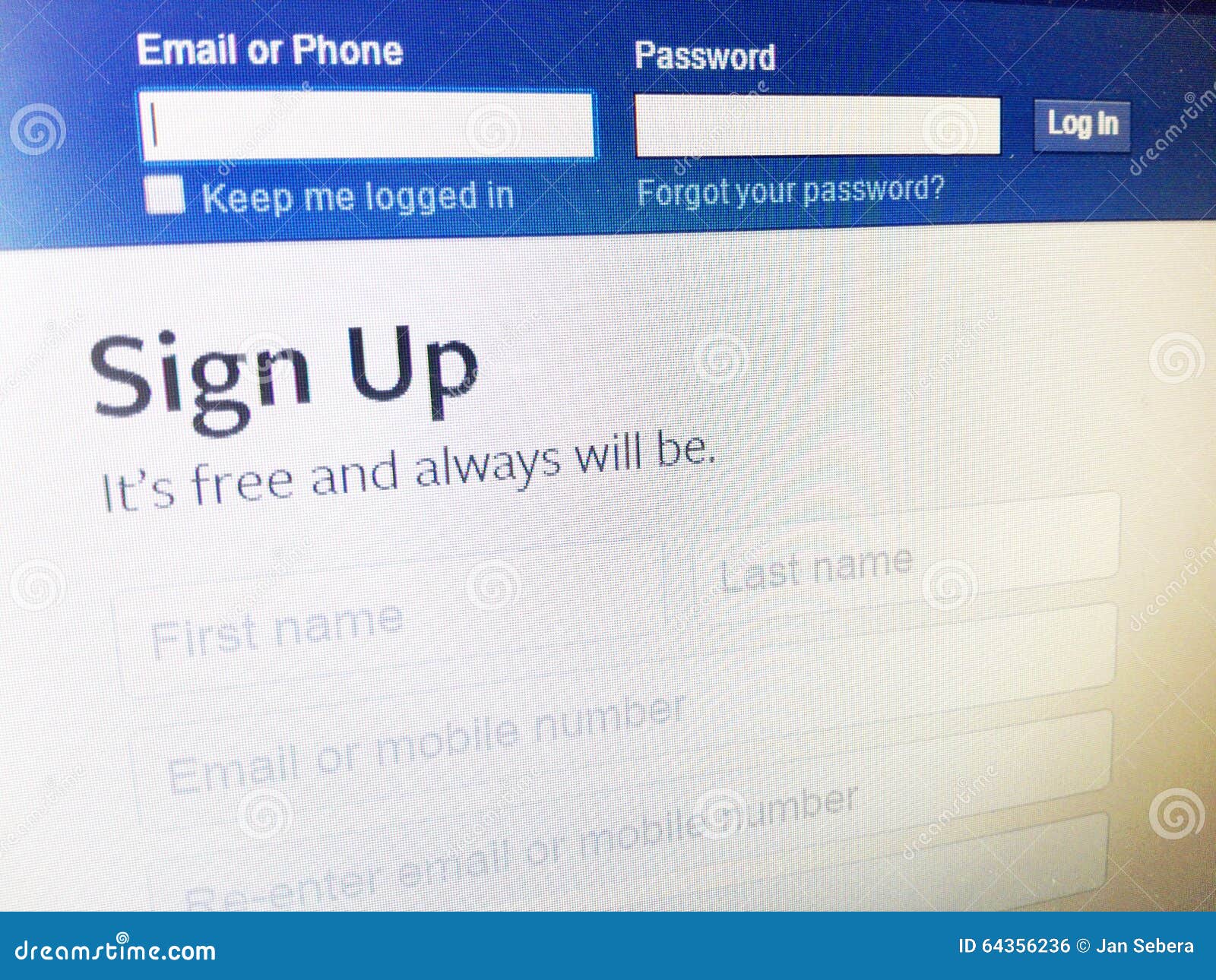 Facebook Login Home Page Screen Editorial Stock Photo