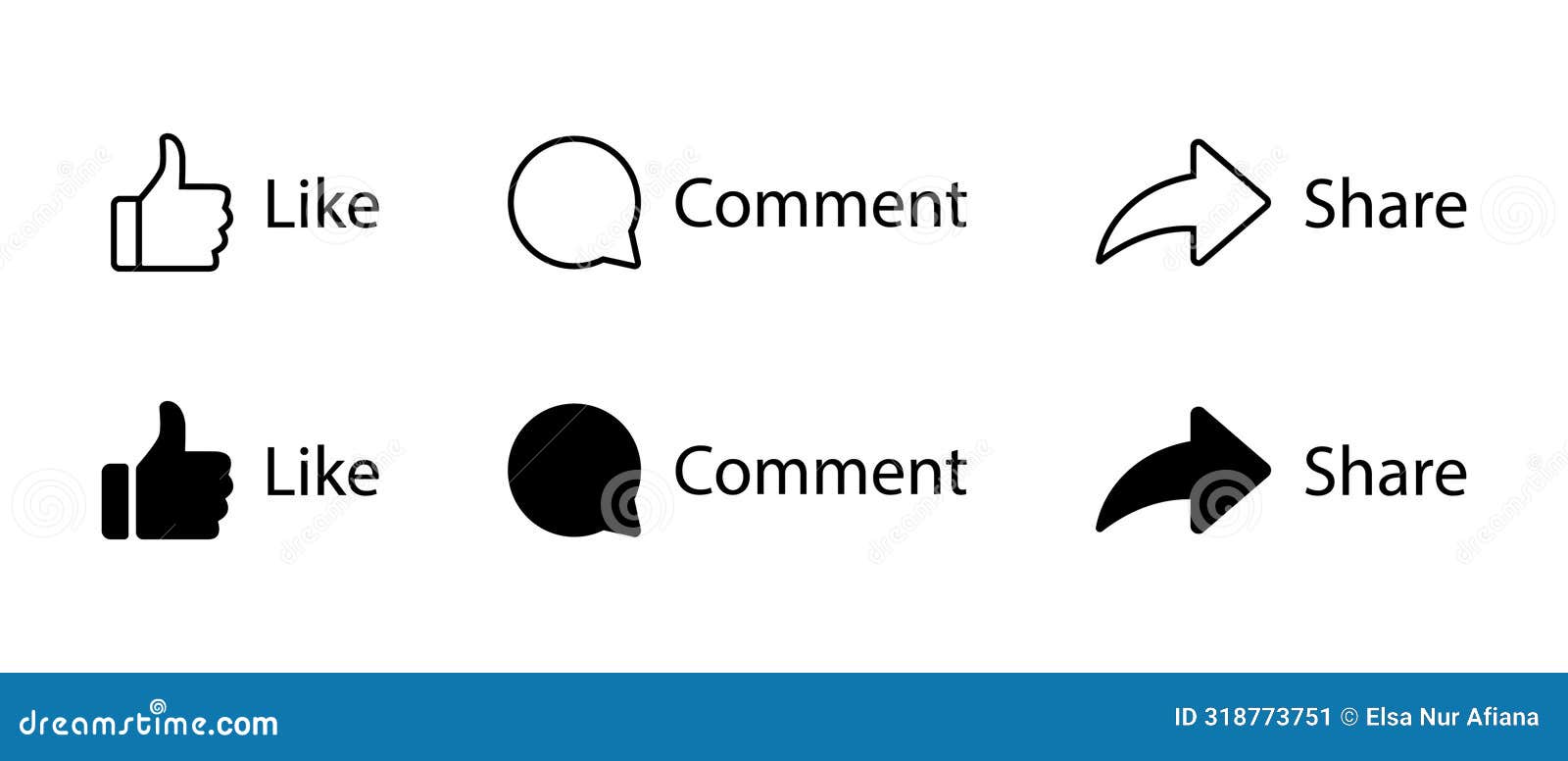 Facebook Like, Comment, and Share Icon in Generic Style. Social Media  Communication Post Elements Stock Vector - Illustration of flat, vector:  318773751, image size:1600x776