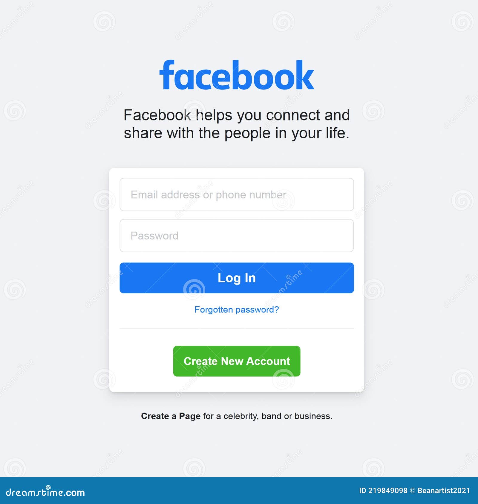 Facebook Login Home Page Screen Editorial Stock Photo