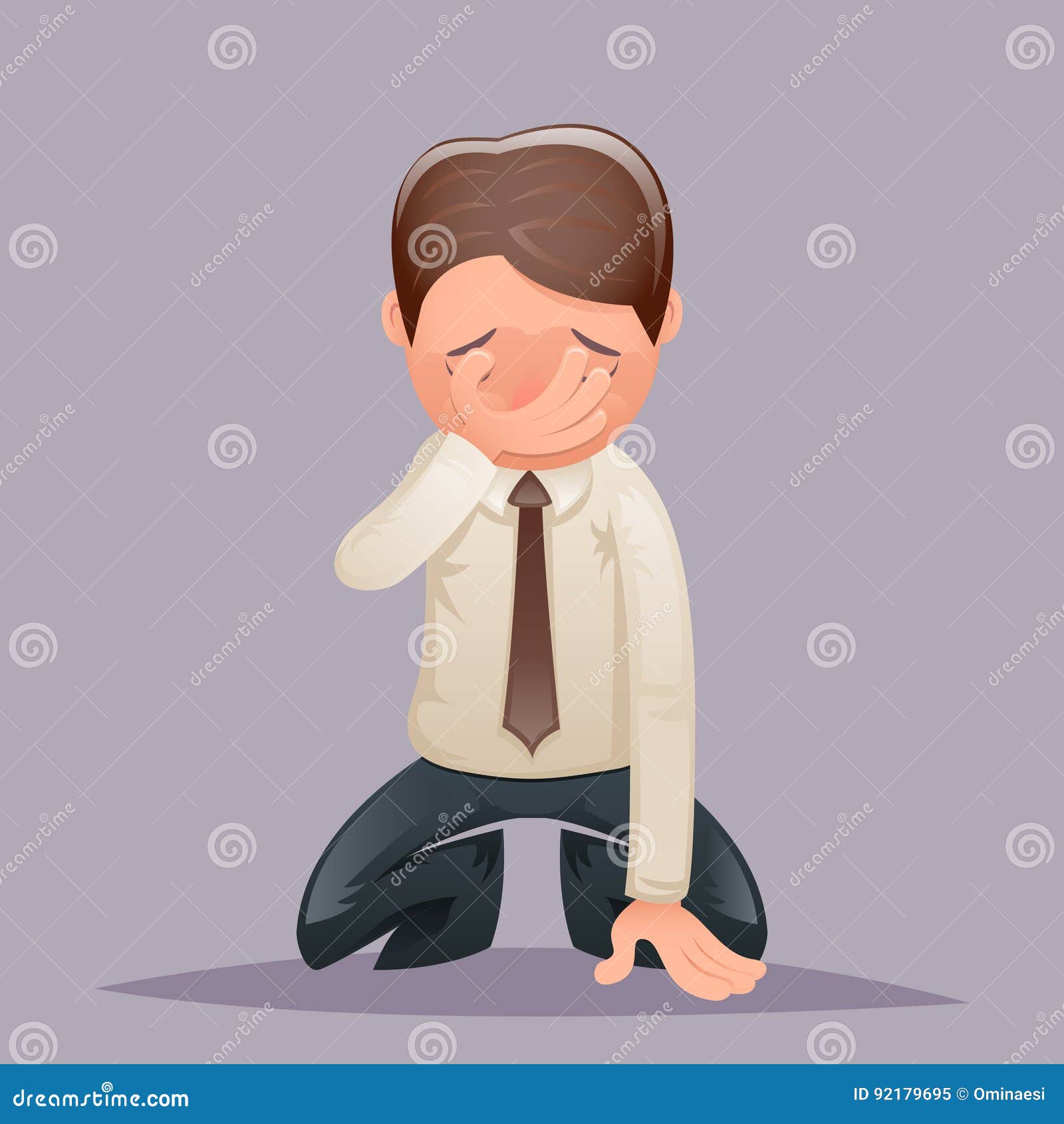 facepalm kneel cry vintage businessman despair regret suffer grief character icon on stylish background retro cartoon