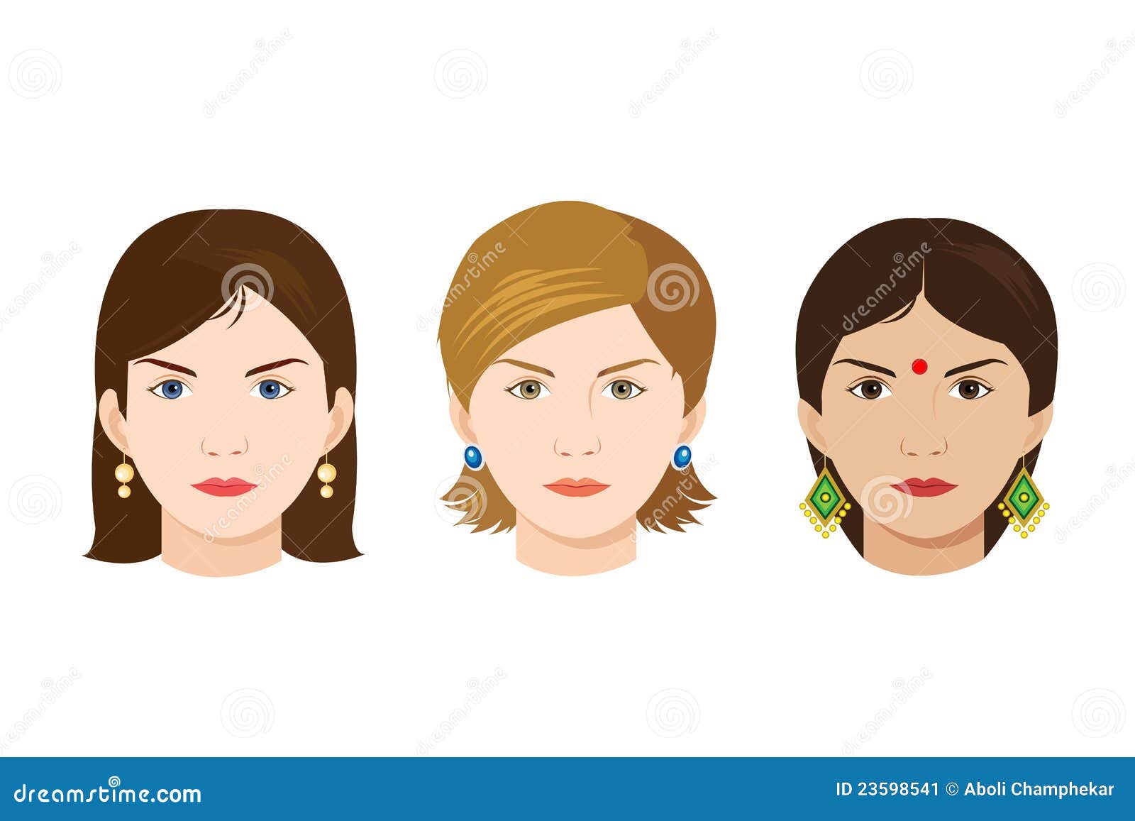 Faces Of 3 Women Of Different Nationalities Stock Vector 