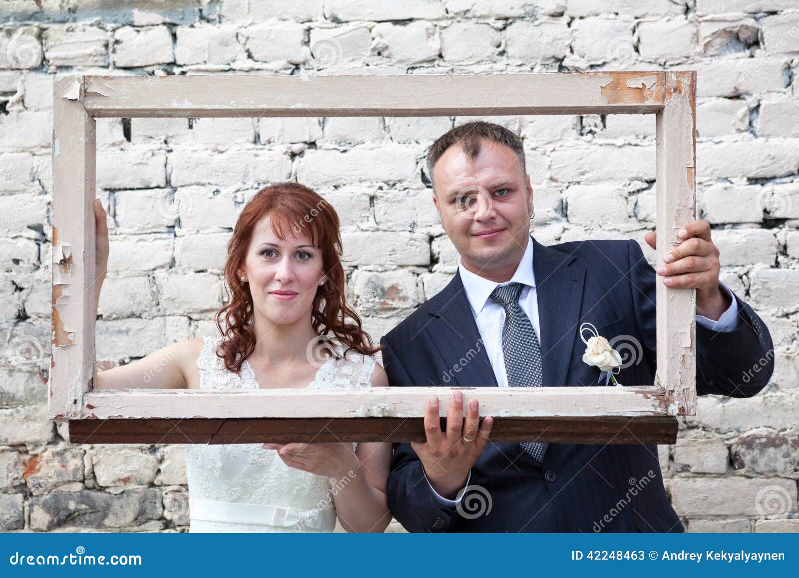 Faces of Bride and Groom in Portrait Frame Stock Image Image of