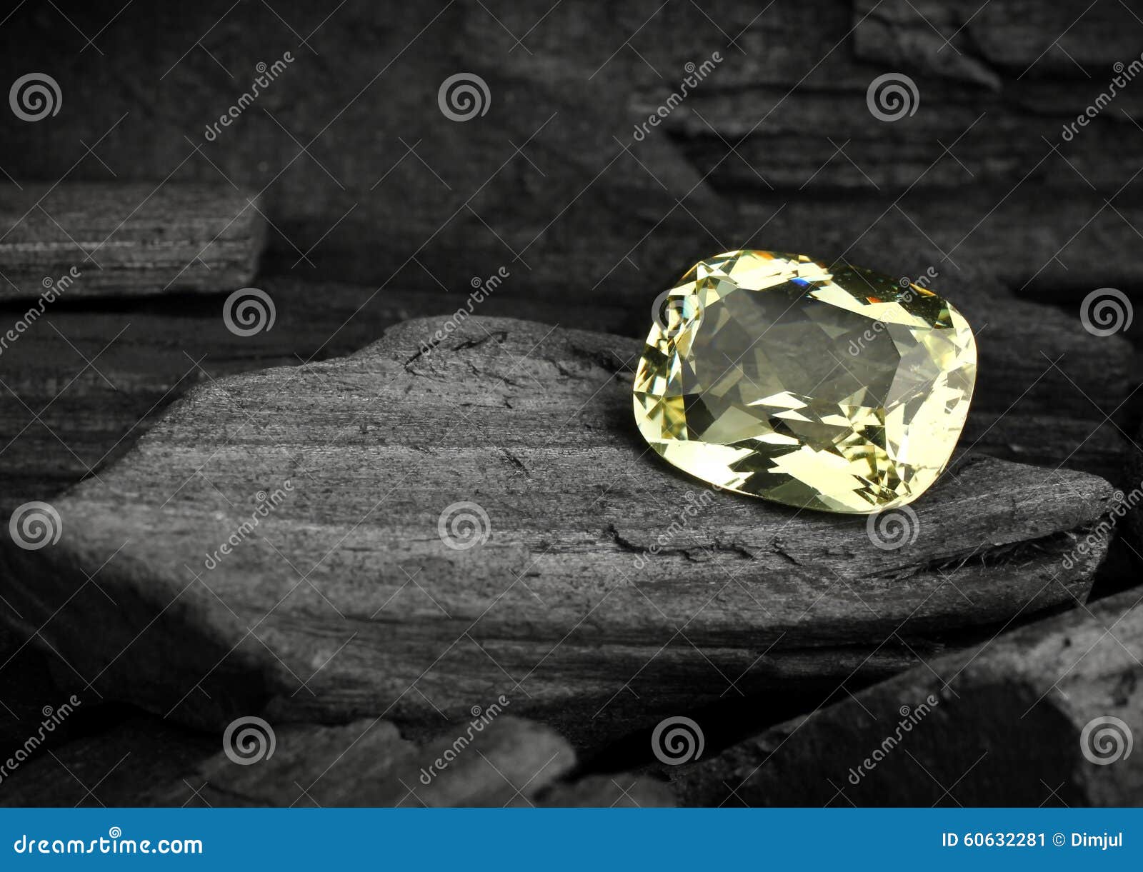 faceted yellow jewelry gemstone on darck background