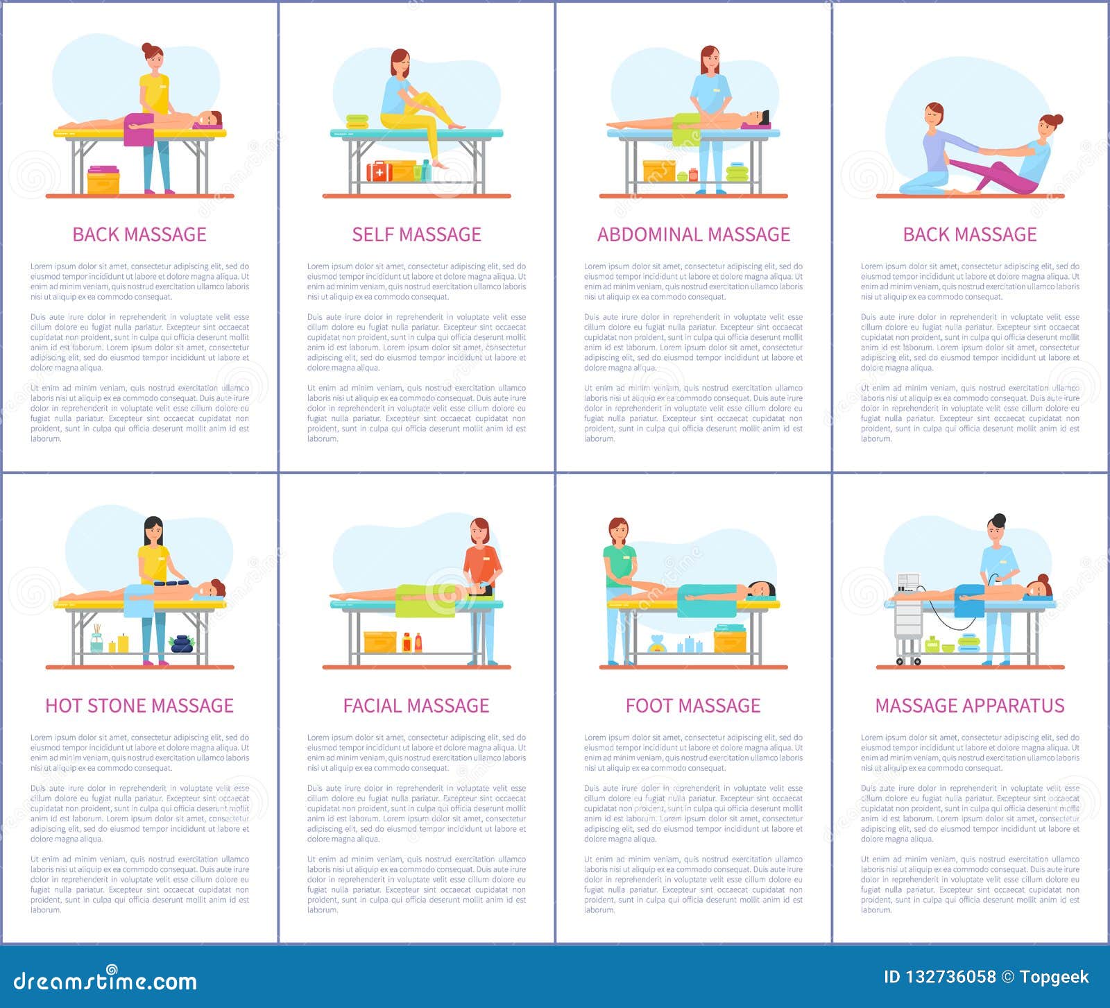 Abdominal Facial Massage Session Cartoon Posters Vector Illustration 135770118