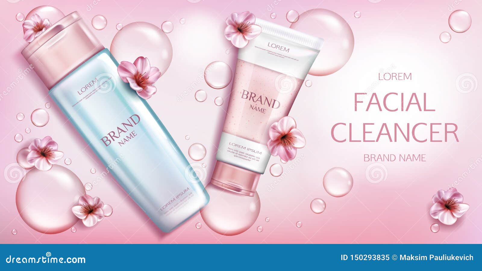 facial cleanser cosmetics bottles mockup banner