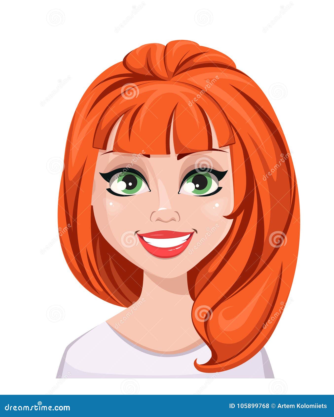 Redhead Woman Taking Selfie Vector Illustration Of Redhead Woman With Long Hair Biting Lip And