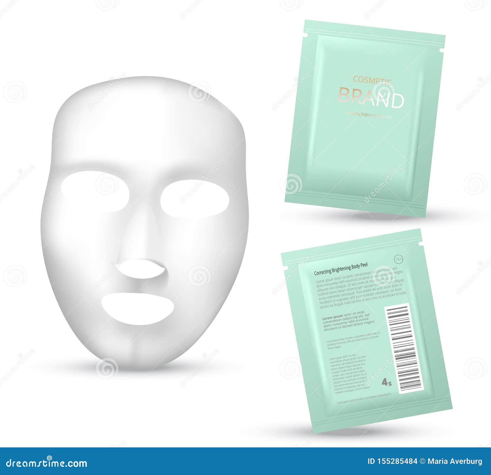 Facial Mask Cosmetics Packaging. Package Design for Face Mask on White