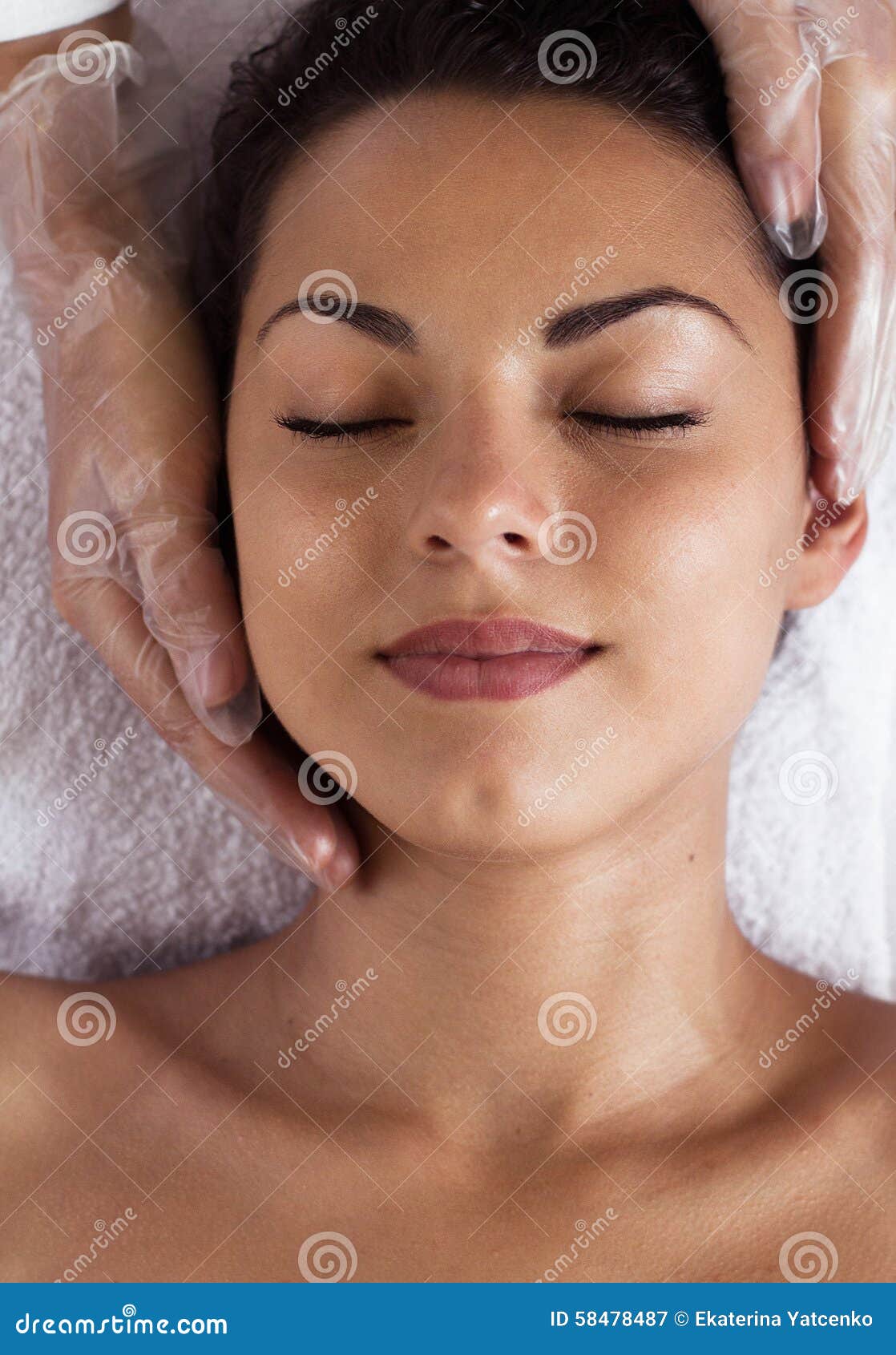 Facial Massage Pretty Woman Relaxing In The Beauty Treatment Stock