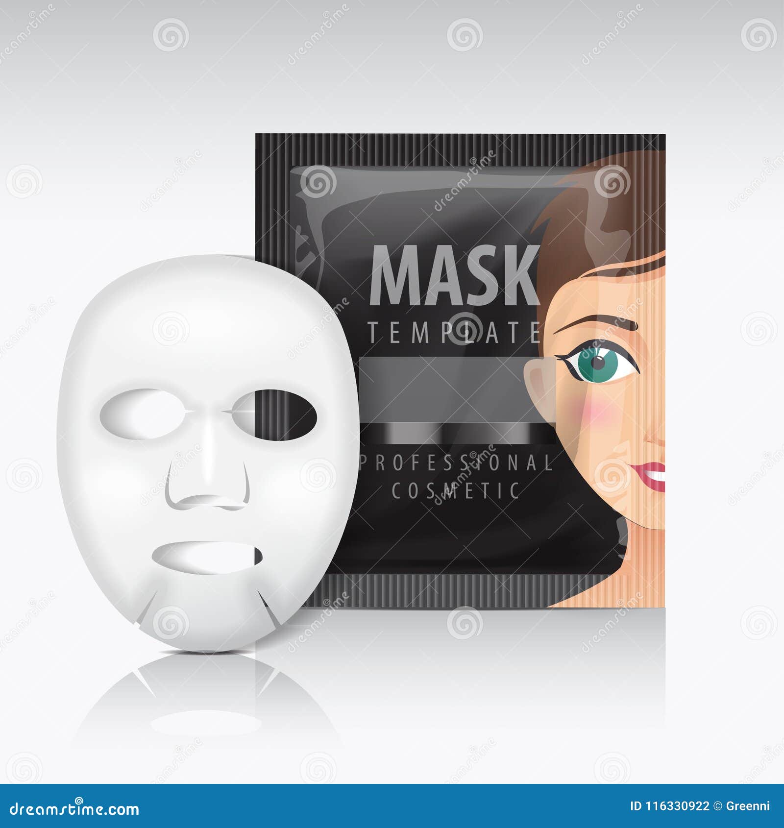 Download Facial Sheet Mask With Sachet. Black Vector Mock Up ...