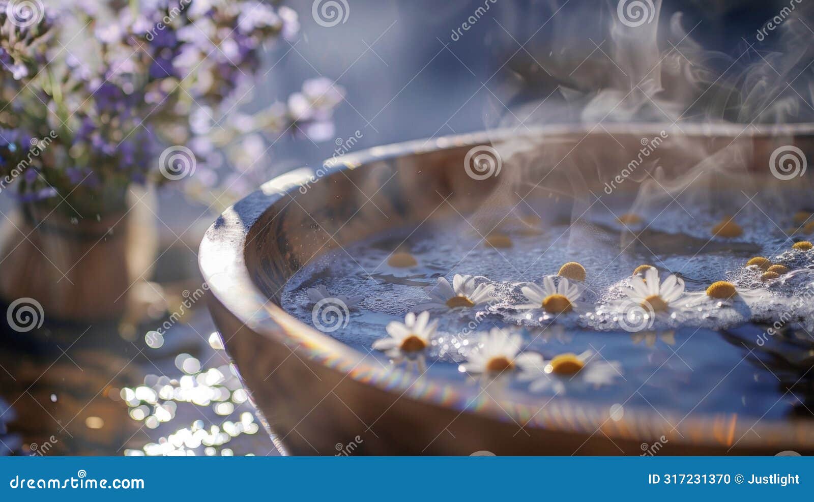 a facial steam bath infused with herbs like chamomile and lavender known in chinese medicine for their calming and