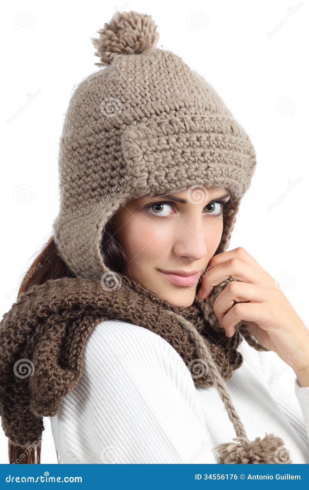 facial woman portrait warmly clothed in winter