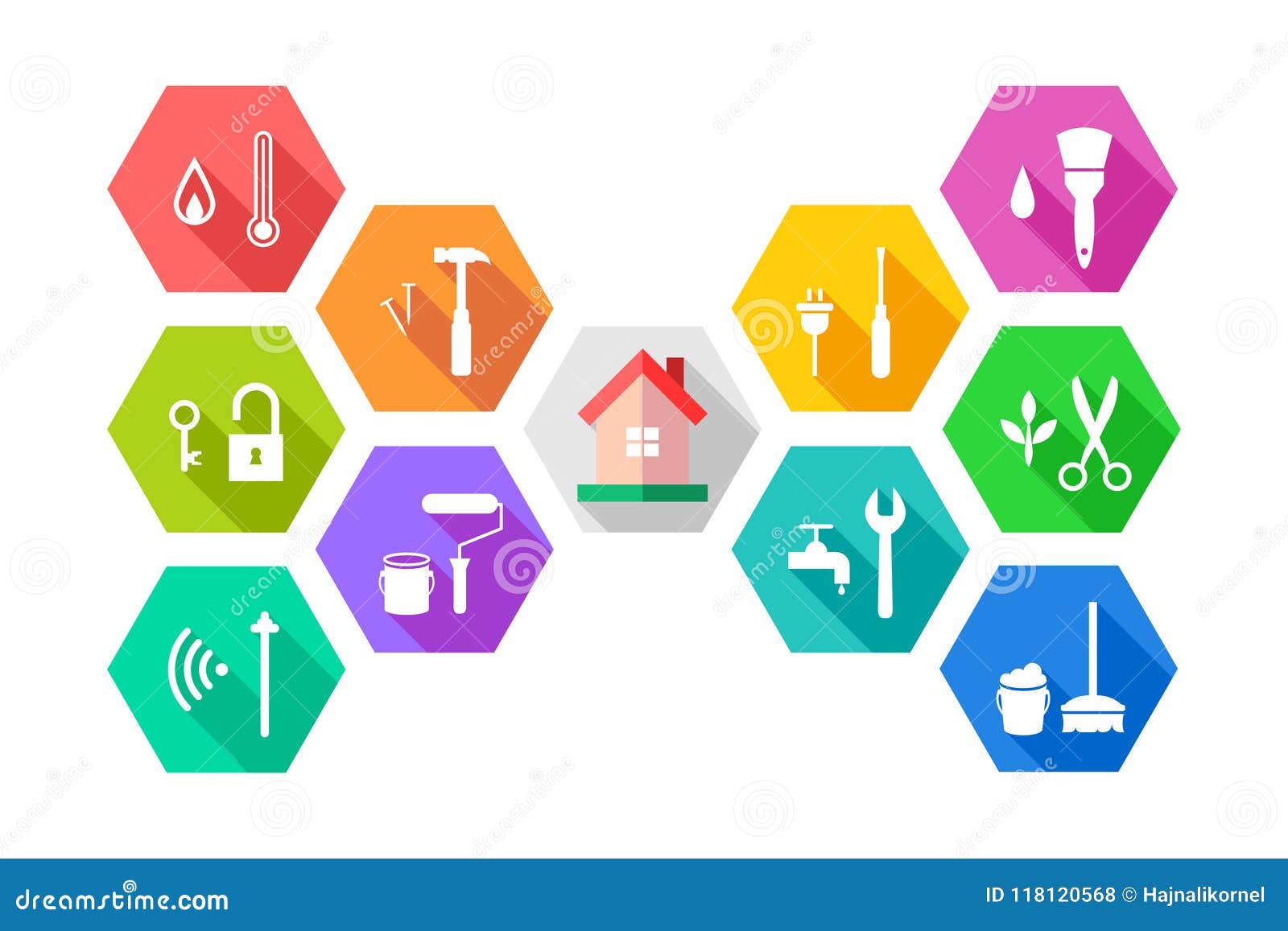 facility management concept with house and related tools