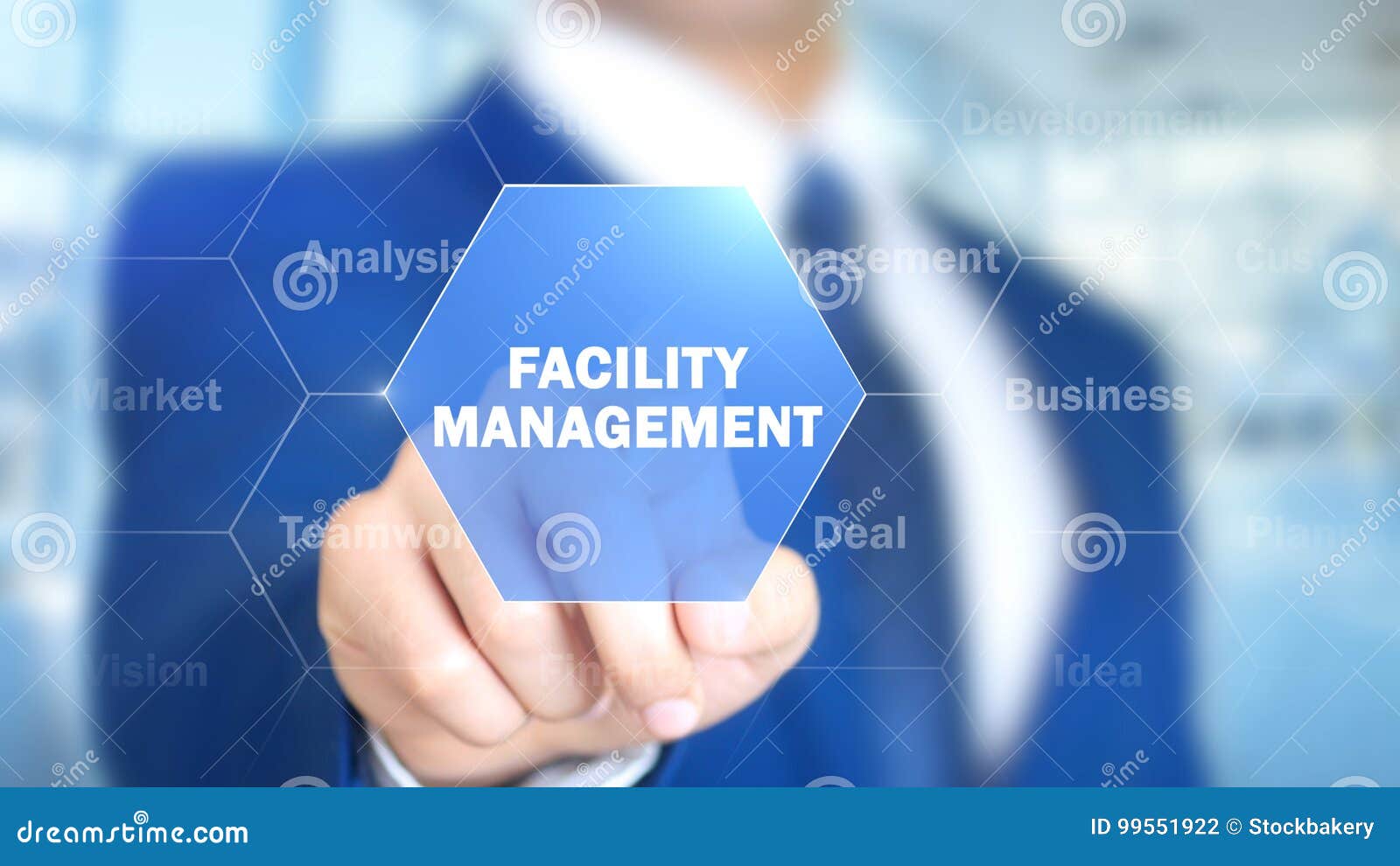 facility management, man working on holographic interface, visual screen