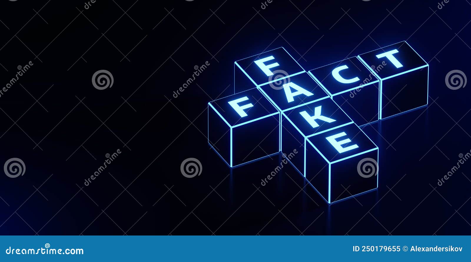 Fact or Faked Concept Assembled from Digital Cubes. 3d Render ...
